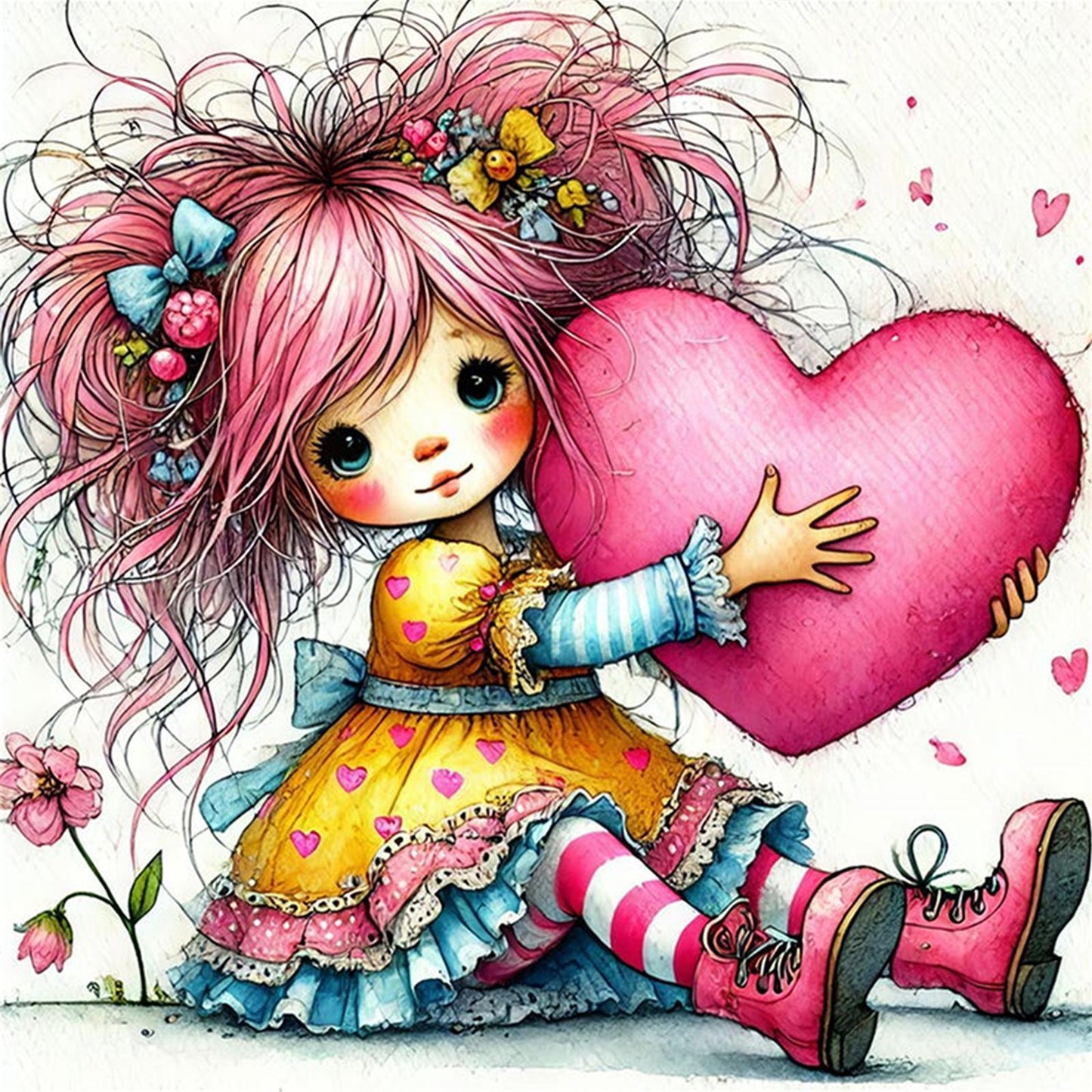 Whimsical Girl - Full 11CT Stamped Cross Stitch 40x40CM - Yishu