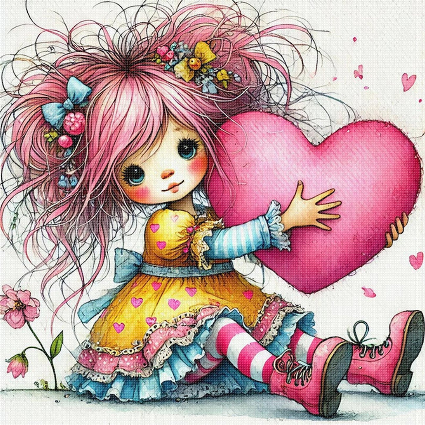 Whimsical Girl - Full 11CT Stamped Cross Stitch 40x40CM - Yishu