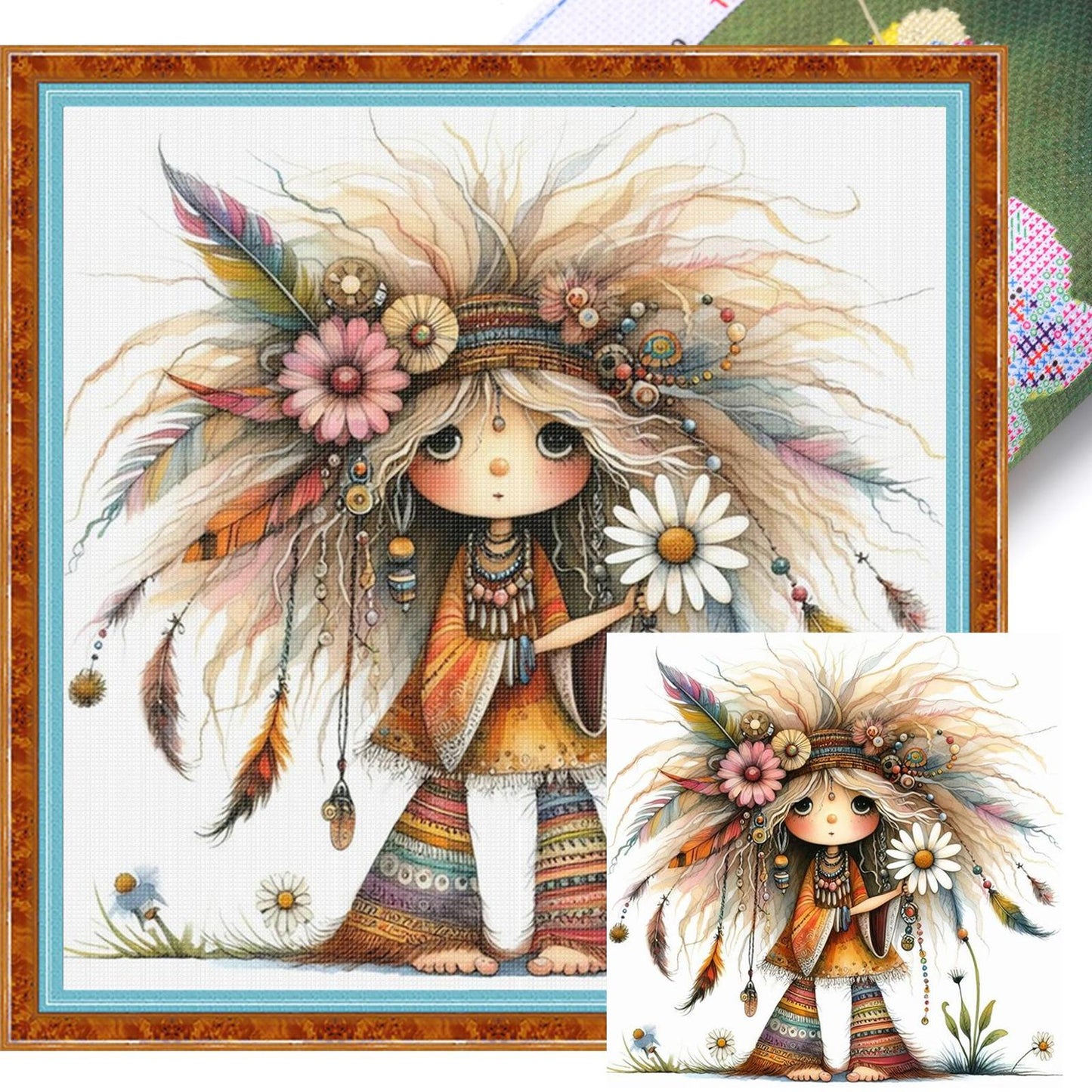 Indian Whimsical Girl - Full 11CT Stamped Cross Stitch 40x40CM - Yishu