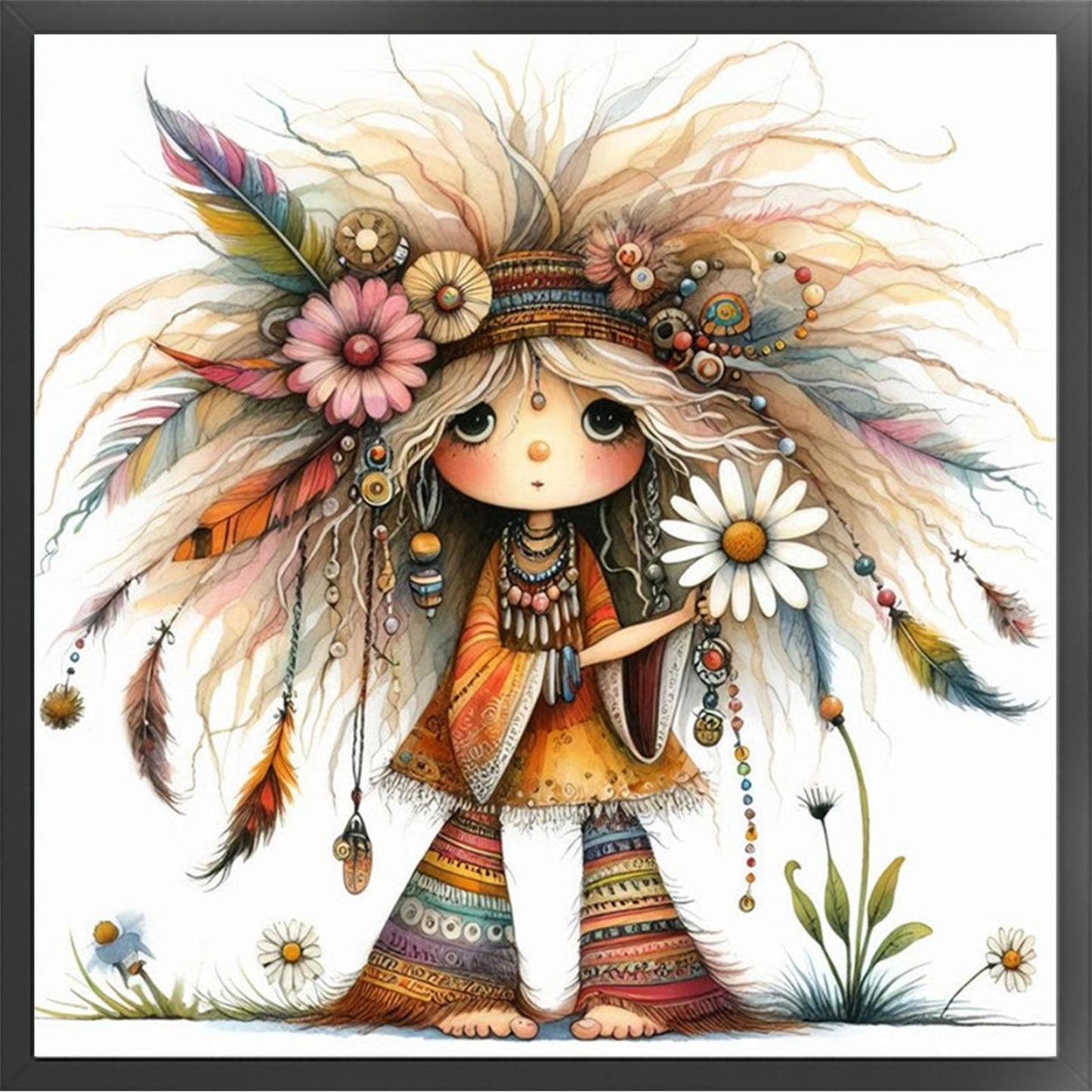 Indian Whimsical Girl - Full 11CT Stamped Cross Stitch 40x40CM - Yishu