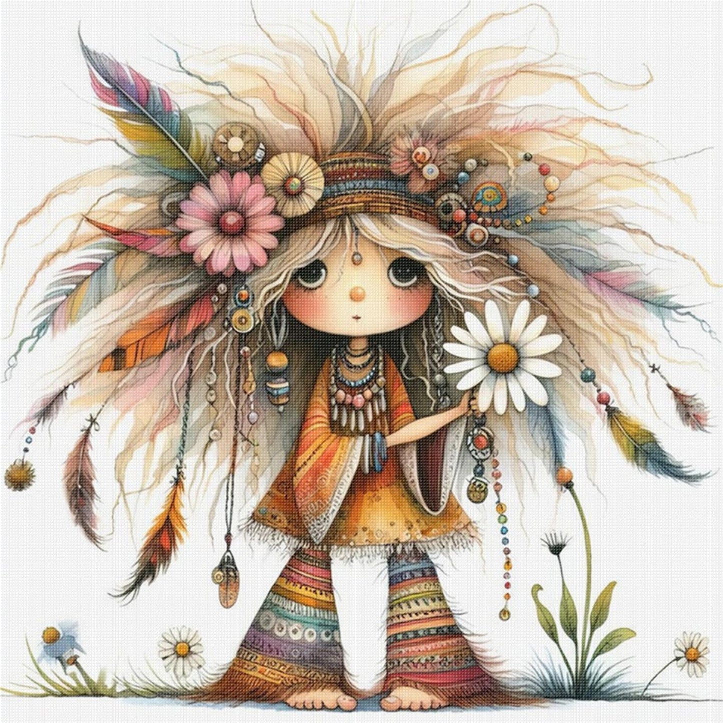 Indian Whimsical Girl - Full 11CT Stamped Cross Stitch 40x40CM - Yishu