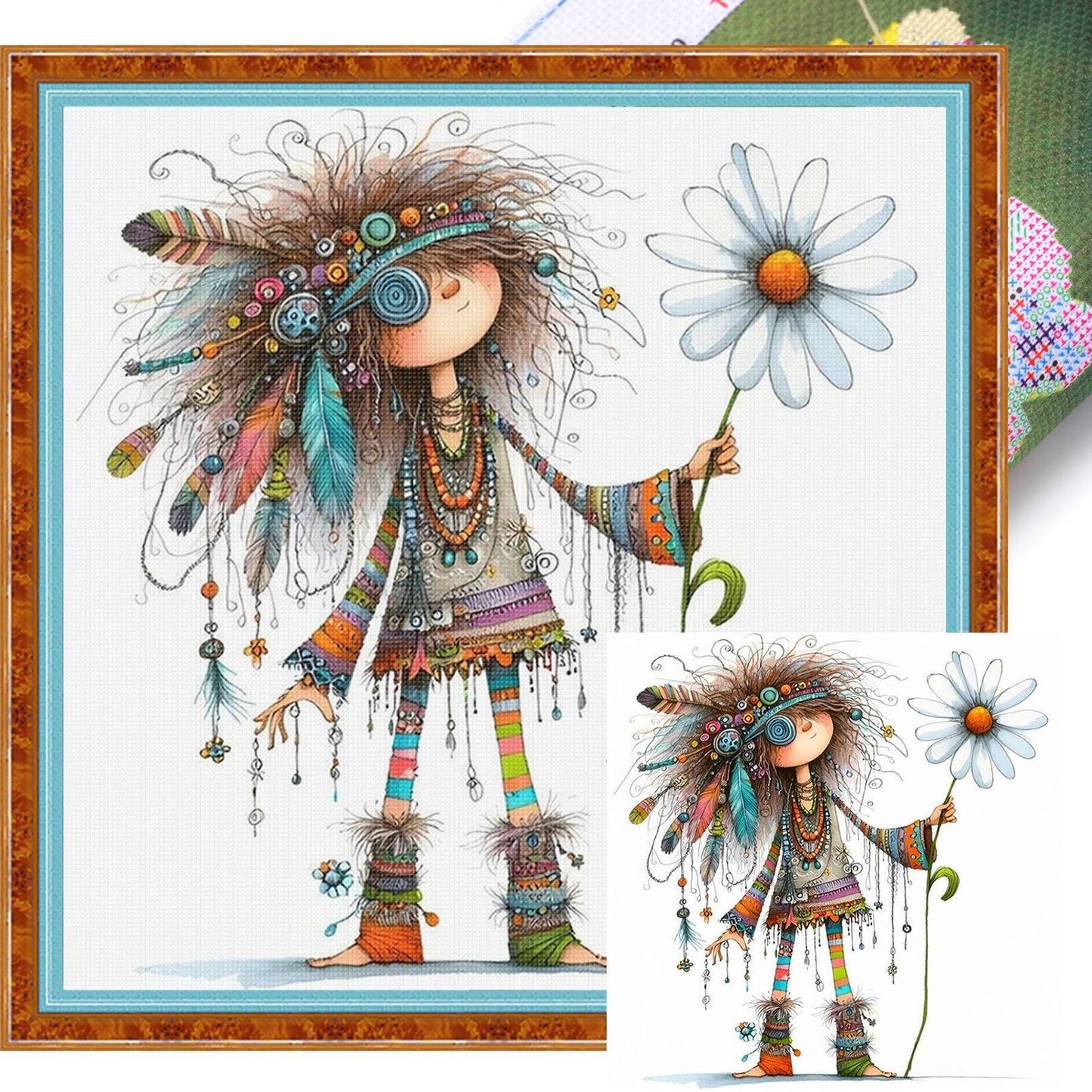 Indian Whimsical Girl - Full 11CT Stamped Cross Stitch 40x40CM - Yishu