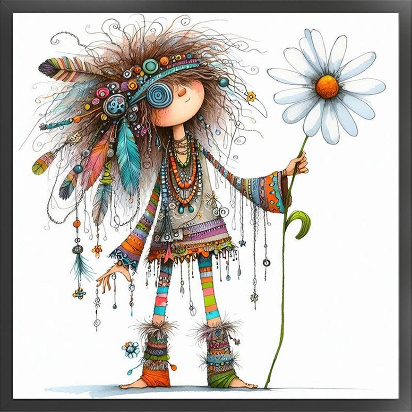 Indian Whimsical Girl - Full 11CT Stamped Cross Stitch 40x40CM - Yishu