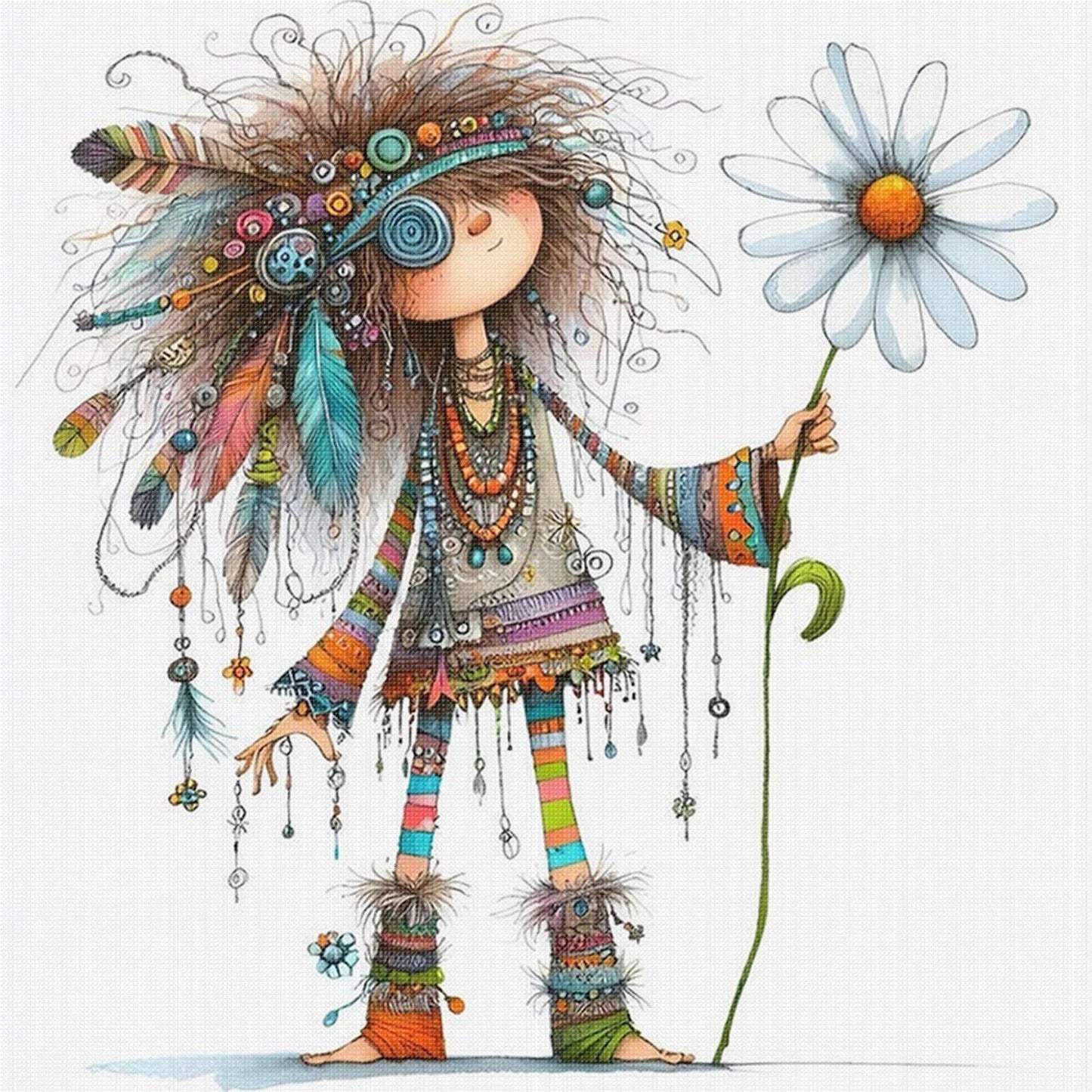 Indian Whimsical Girl - Full 11CT Stamped Cross Stitch 40x40CM - Yishu