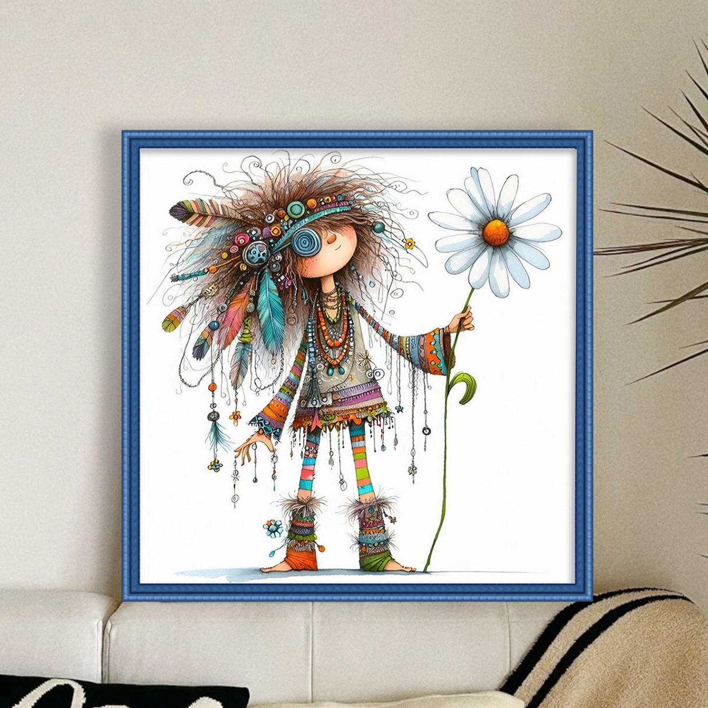 Indian Whimsical Girl - Full 11CT Stamped Cross Stitch 40x40CM - Yishu