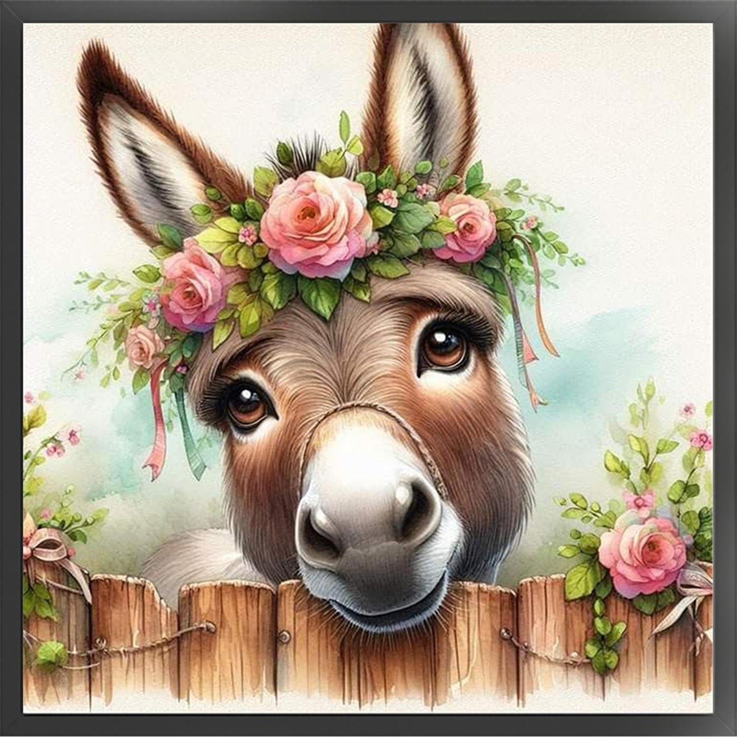 Flower & Grass Donkey - Full 11CT Stamped Cross Stitch 40x40CM - Huacan