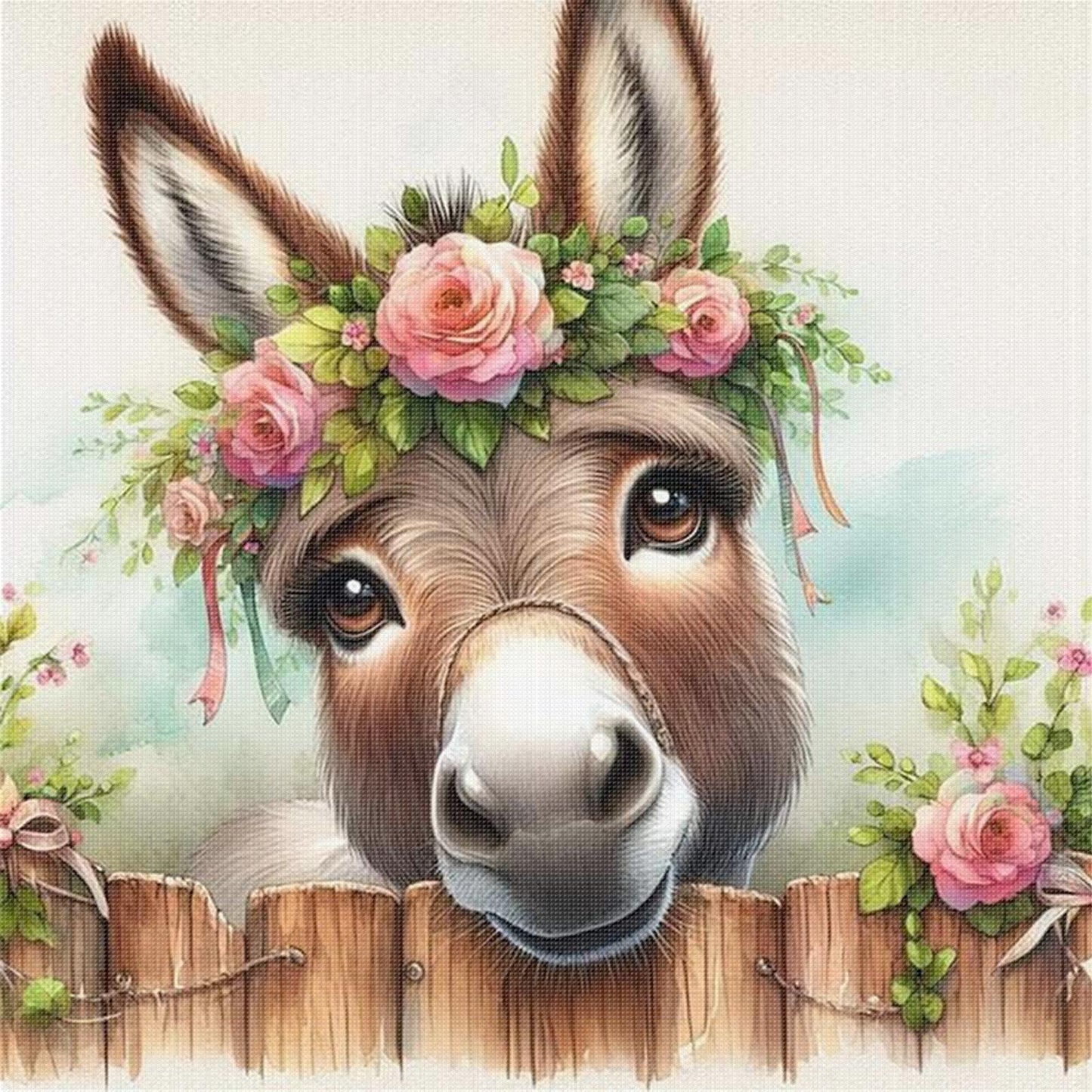 Flower & Grass Donkey - Full 11CT Stamped Cross Stitch 40x40CM - Huacan