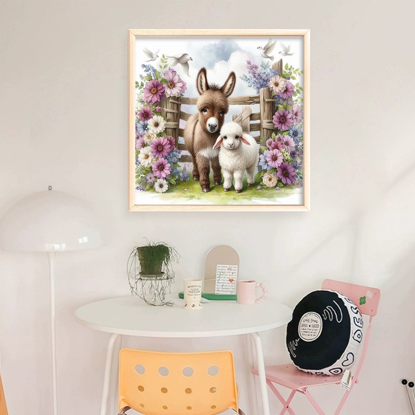 Flower & Grass Donkey And Sheep - Full 11CT Stamped Cross Stitch 40x40CM - Huacan