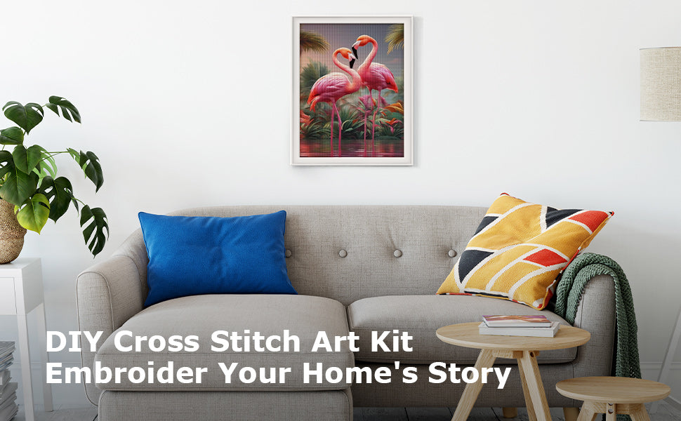 Flamingo - Full 11CT Stamped Cross Stitch 40x60CM - Yishu