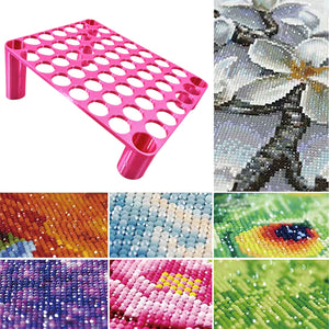 56 Grid Diamond Painting Can Organizer High & Low Foot Storage Rack Tool (Pink)