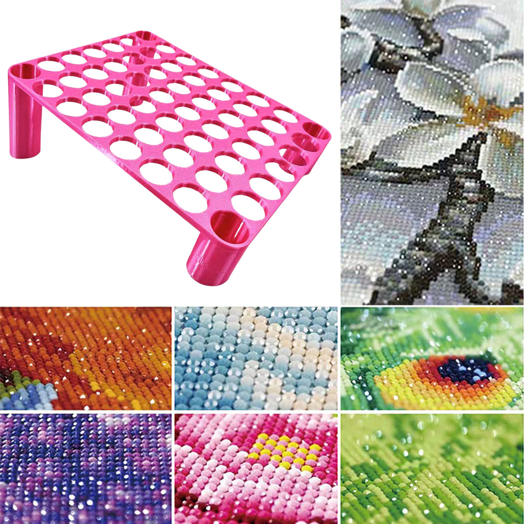 56 Grid Diamond Painting Can Organizer High & Low Foot Storage Rack Tool (Pink)