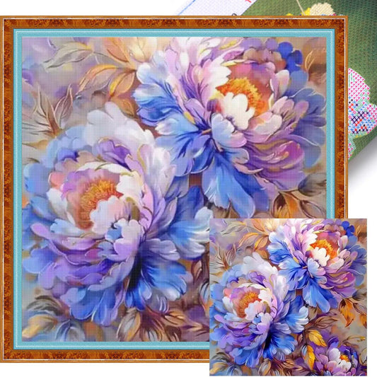 Gilded Peony - Full 11CT Stamped Cross Stitch 50x50CM - Mona Lisa