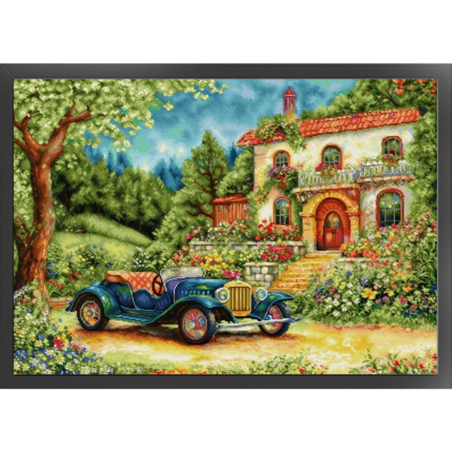 Mountain Wildflower Carriage - Full 14CT Stamped Cross Stitch 77x60CM - Spring Egyptian Cotton