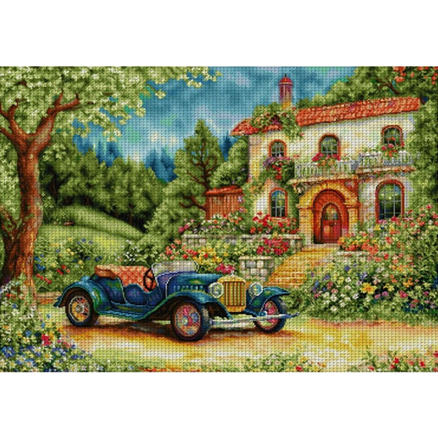 Mountain Wildflower Carriage - Full 14CT Stamped Cross Stitch 77x60CM - Spring Egyptian Cotton