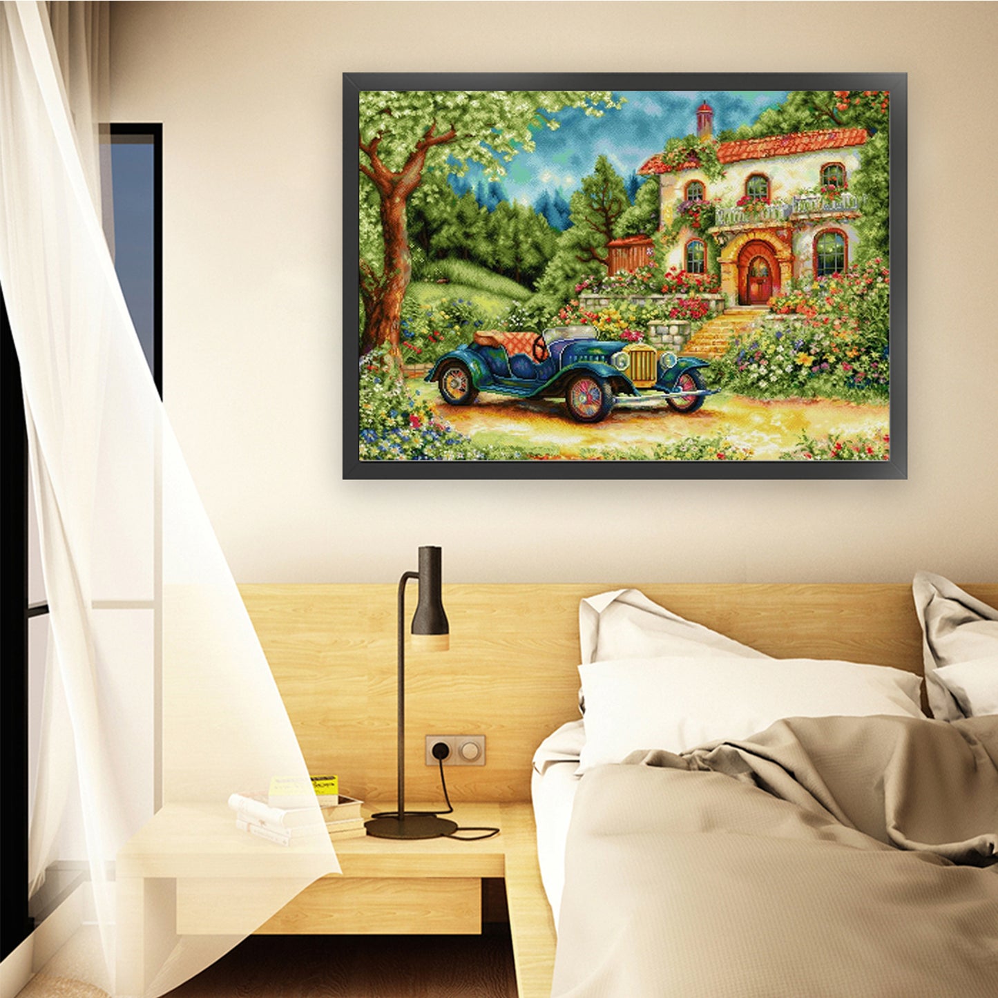 Mountain Wildflower Carriage - Full 14CT Stamped Cross Stitch 77x60CM - Spring Egyptian Cotton