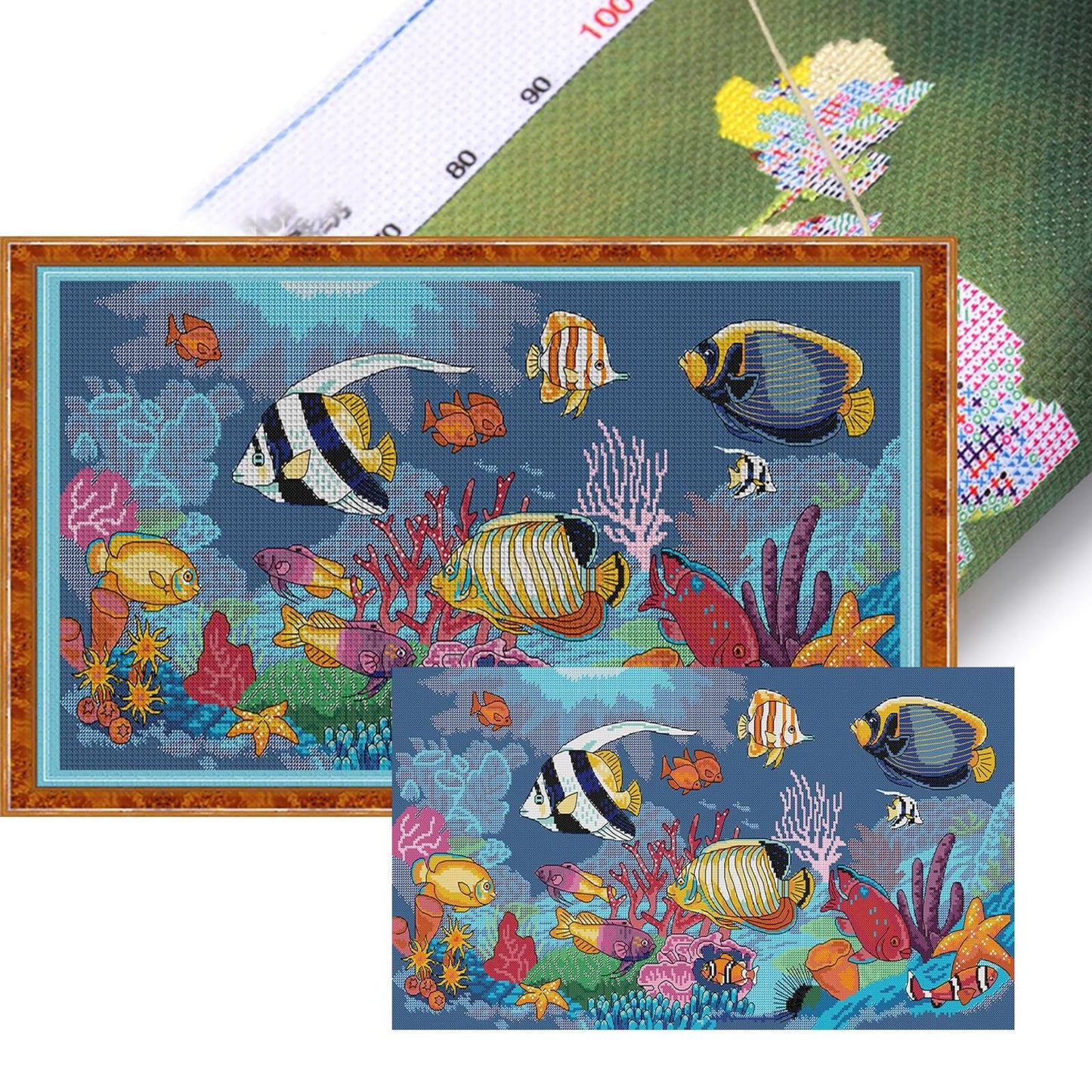Tropical Fish - Full 14CT Stamped Cross Stitch 61x34CM - Joy Sunday Backstitch