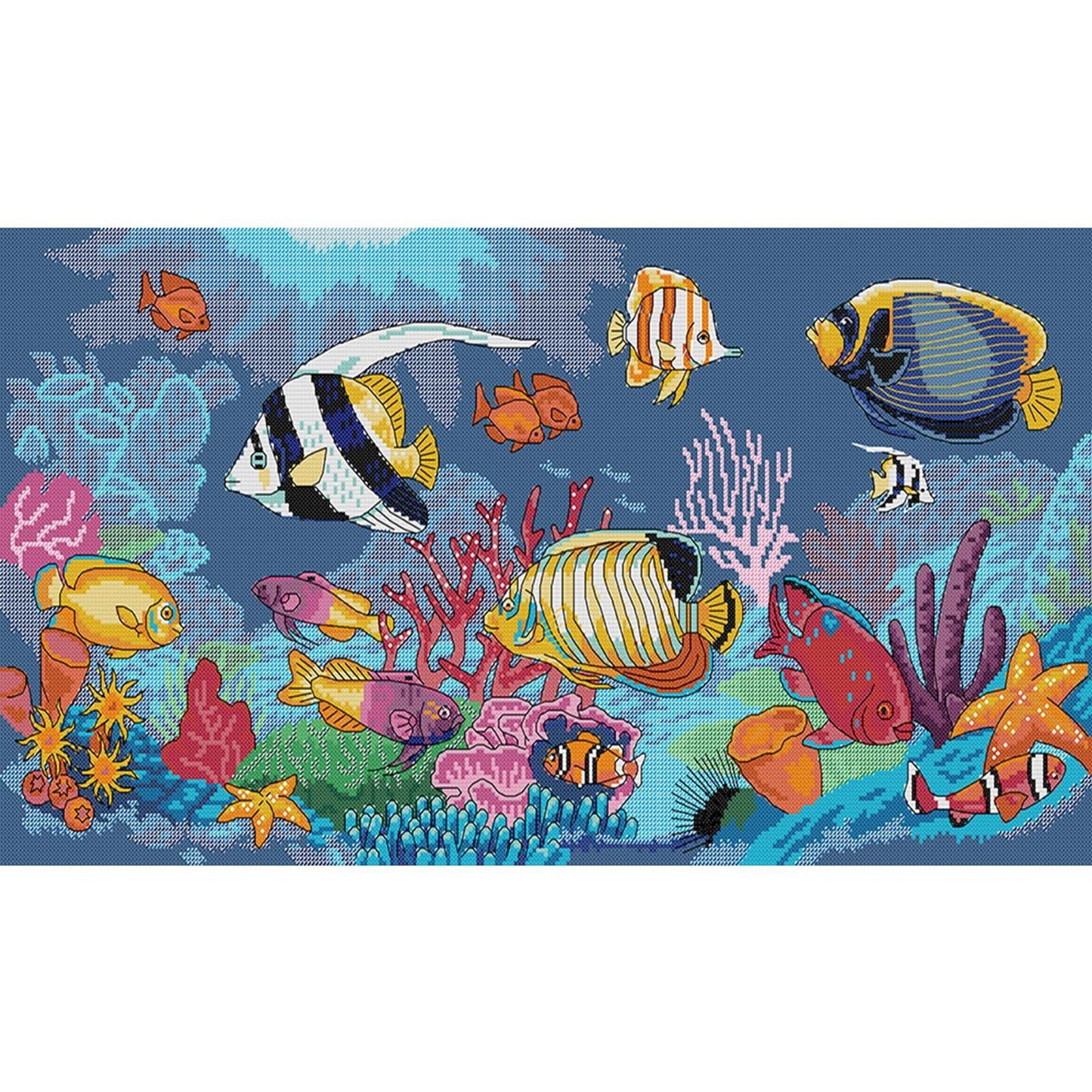 Tropical Fish - Full 14CT Stamped Cross Stitch 61x34CM - Joy Sunday Backstitch