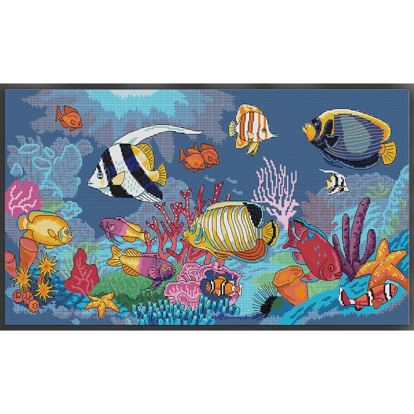 Tropical Fish - Full 14CT Stamped Cross Stitch 61x34CM - Joy Sunday Backstitch