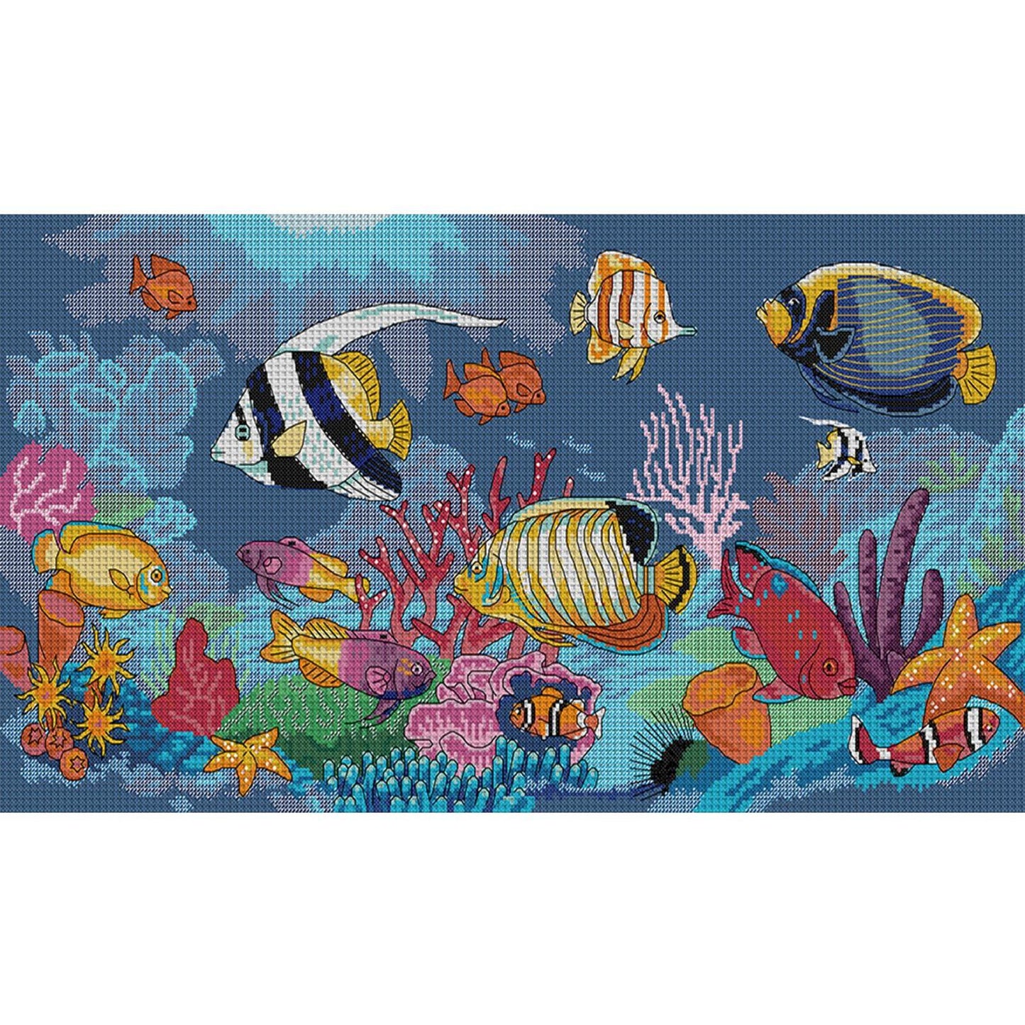 Tropical Fish - Full 14CT Stamped Cross Stitch 61x34CM - Joy Sunday Backstitch