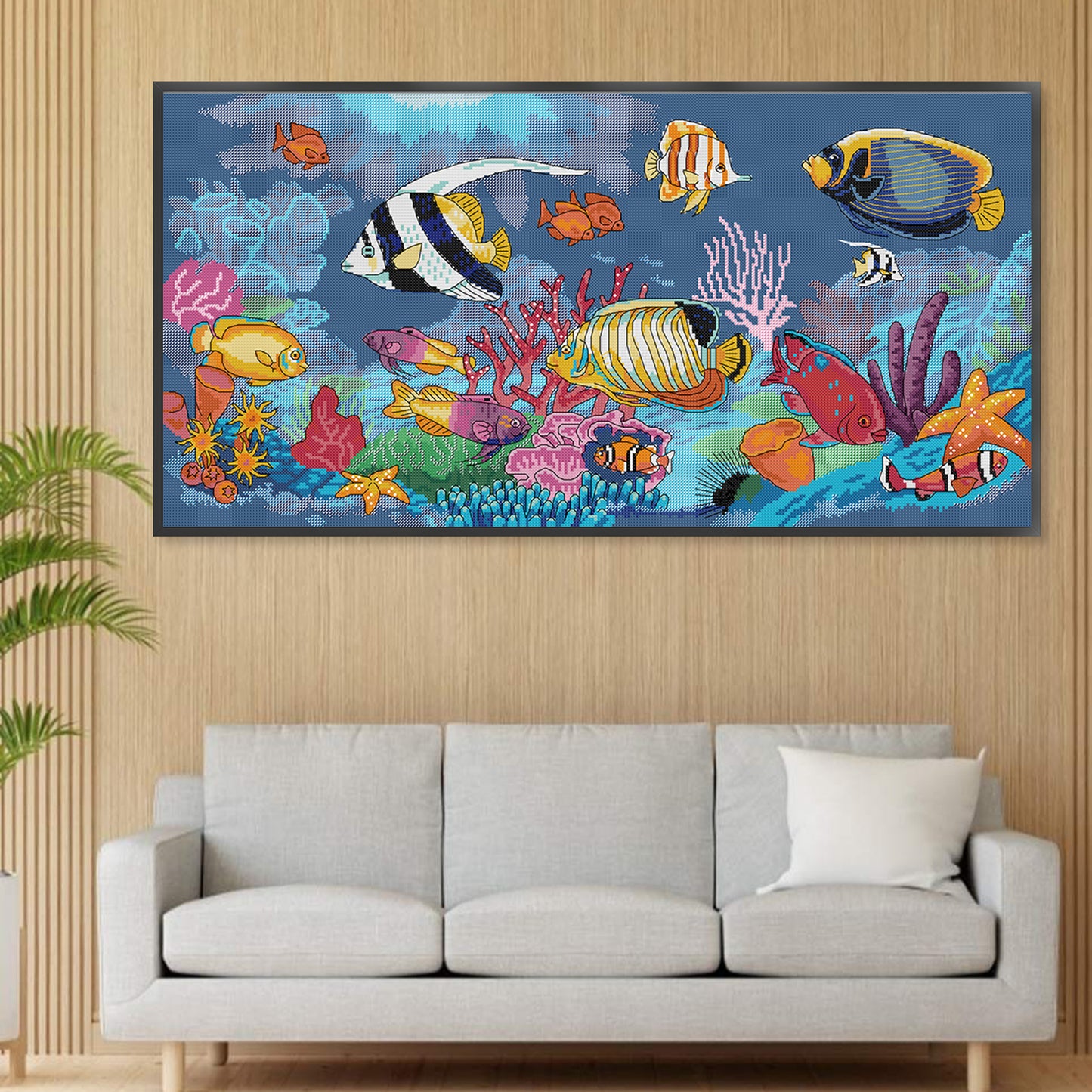 Tropical Fish - Full 14CT Stamped Cross Stitch 61x34CM - Joy Sunday Backstitch