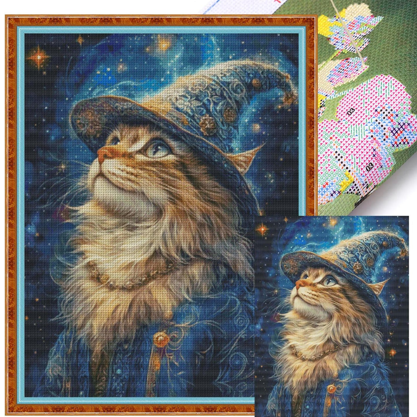 Magic Cat - Full 14CT Stamped Cross Stitch 70x90CM - Fairy Egyptian Cotton