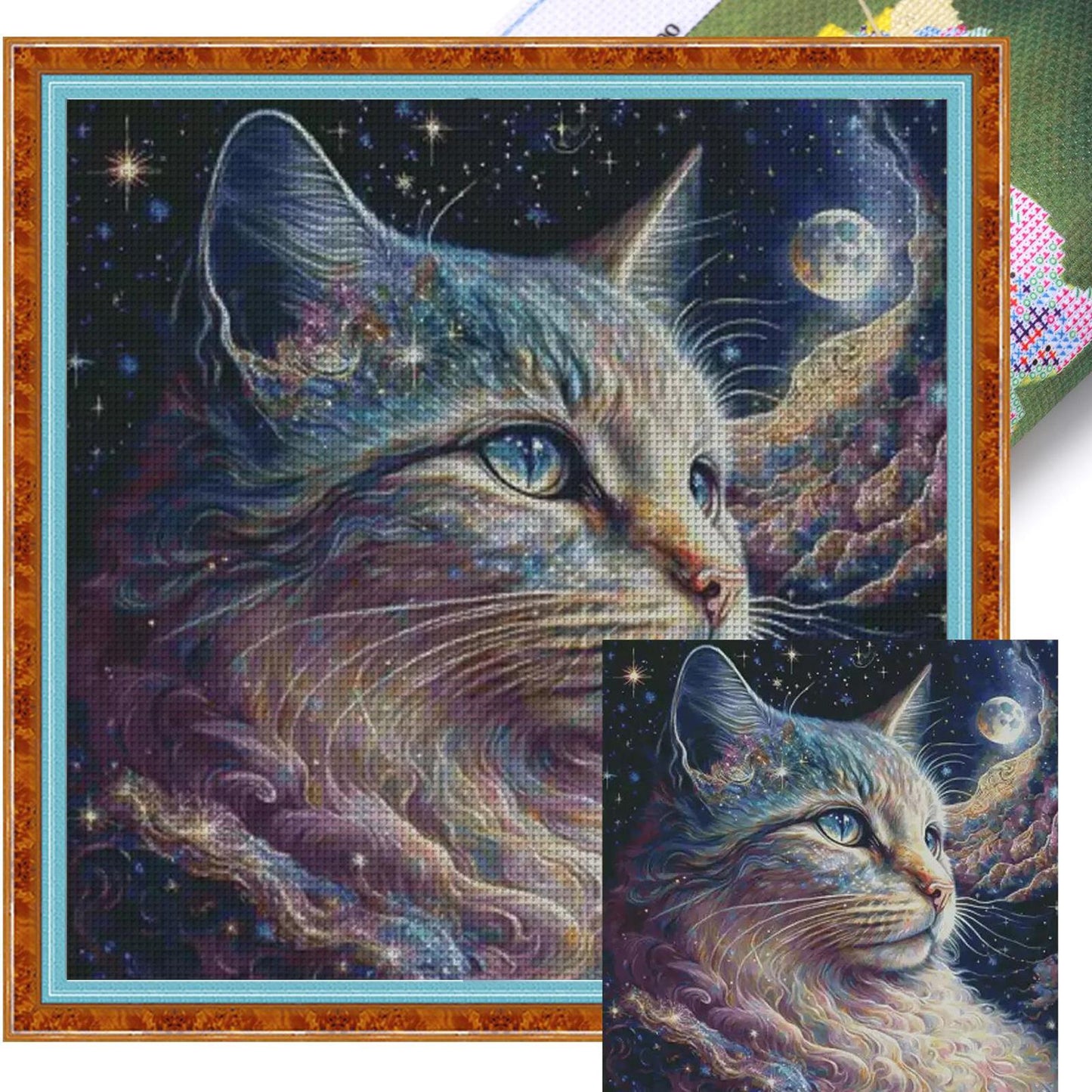 Dreamy Starry Cat - Full 14CT Stamped Cross Stitch 75x75CM - Fairy Egyptian Cotton