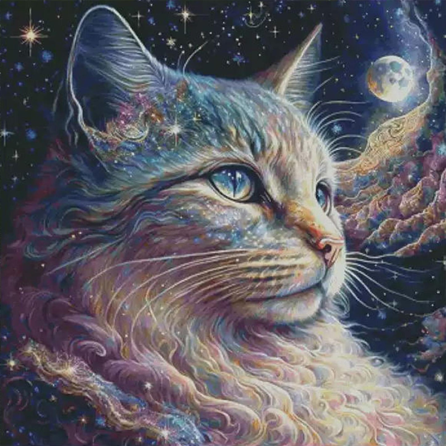 Dreamy Starry Cat - Full 14CT Stamped Cross Stitch 75x75CM - Fairy Egyptian Cotton