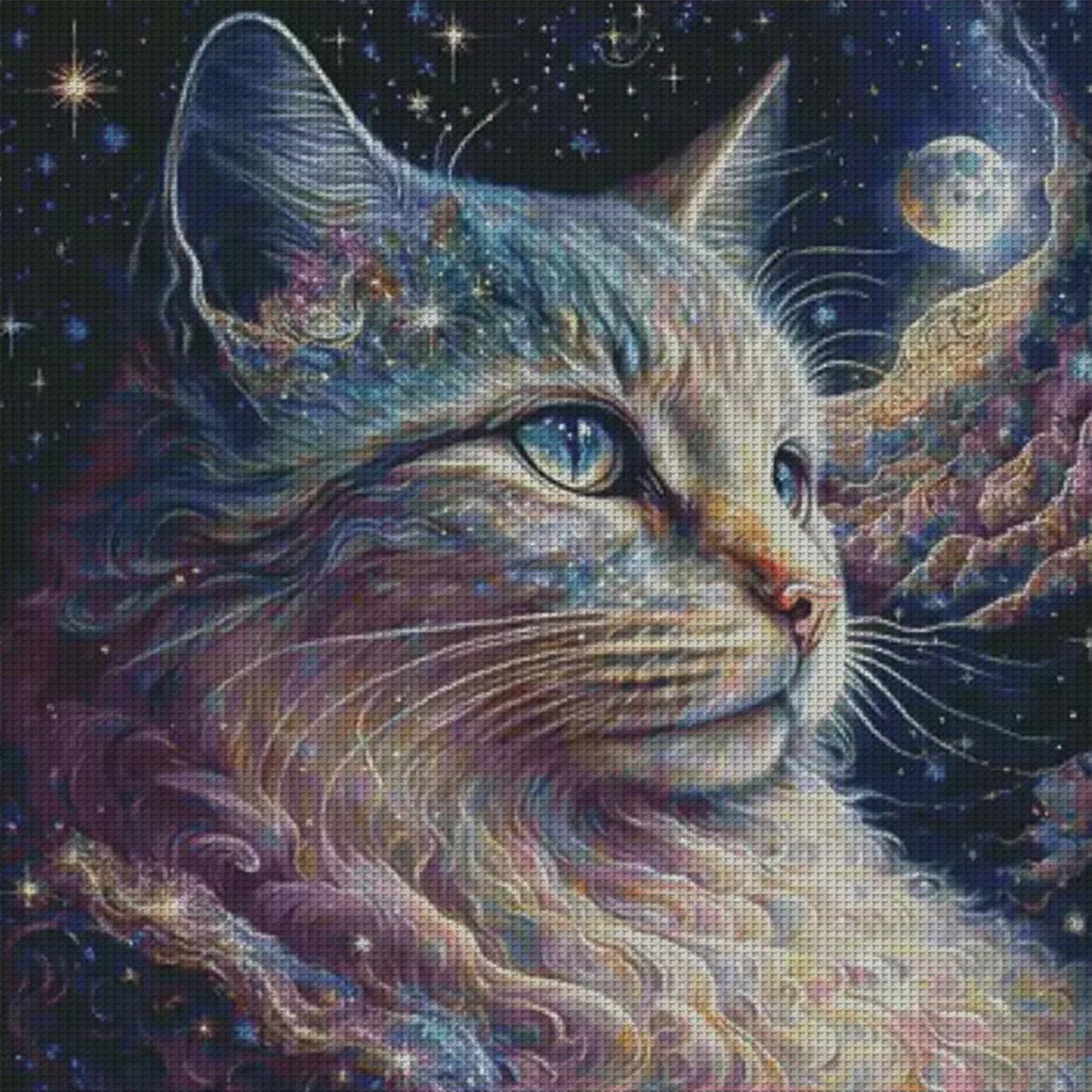 Dreamy Starry Cat - Full 14CT Stamped Cross Stitch 75x75CM - Fairy Egyptian Cotton