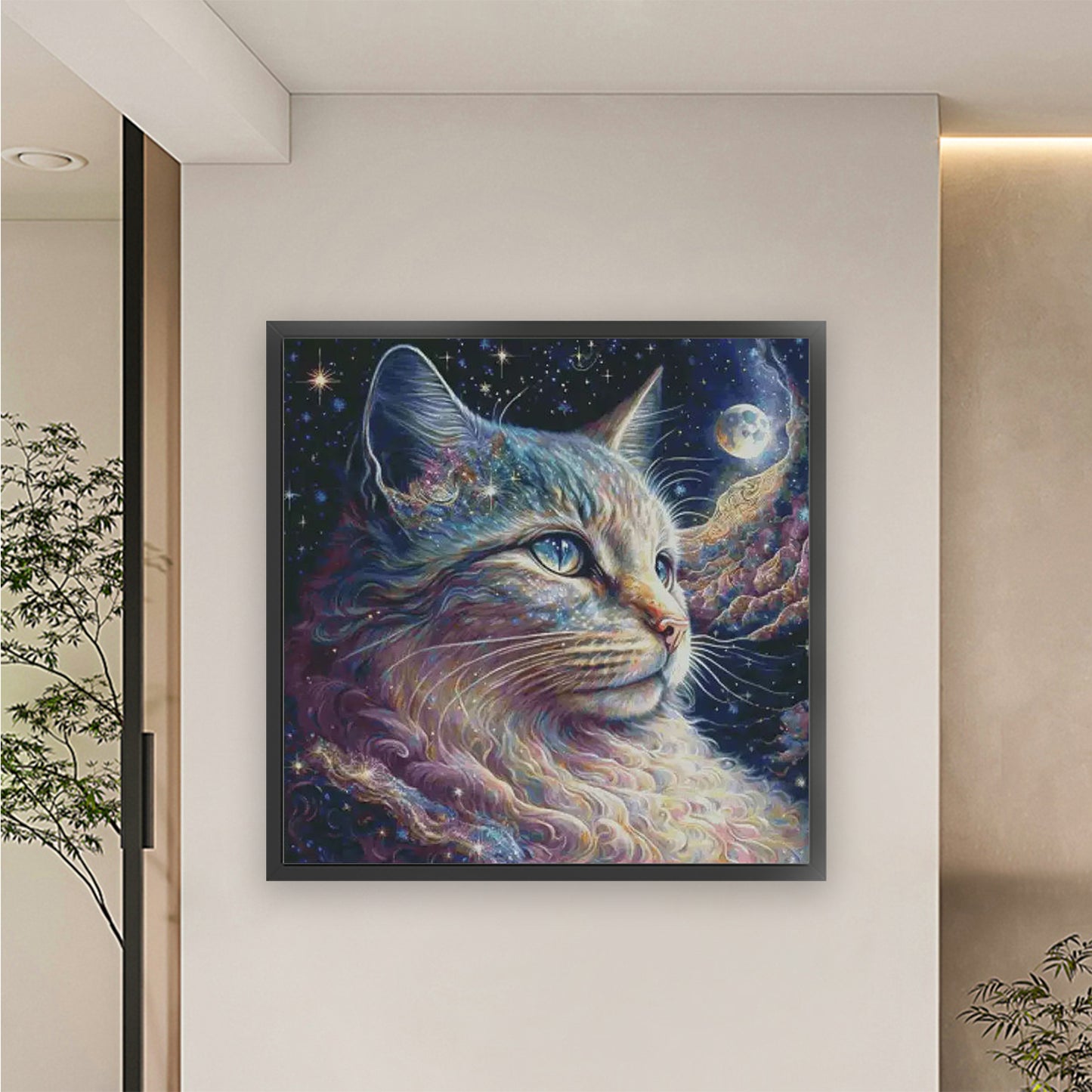 Dreamy Starry Cat - Full 14CT Stamped Cross Stitch 75x75CM - Fairy Egyptian Cotton