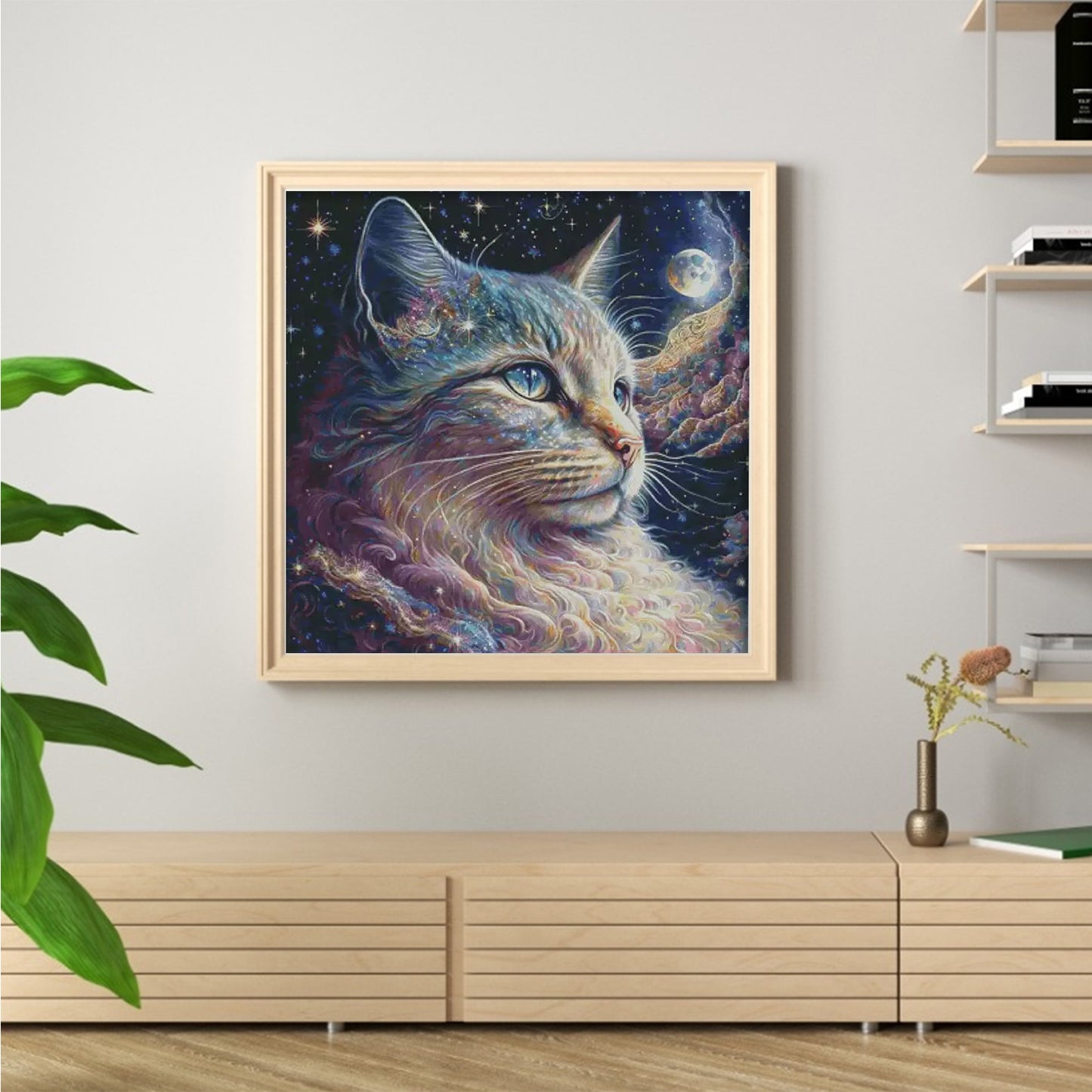 Dreamy Starry Cat - Full 14CT Stamped Cross Stitch 75x75CM - Fairy Egyptian Cotton