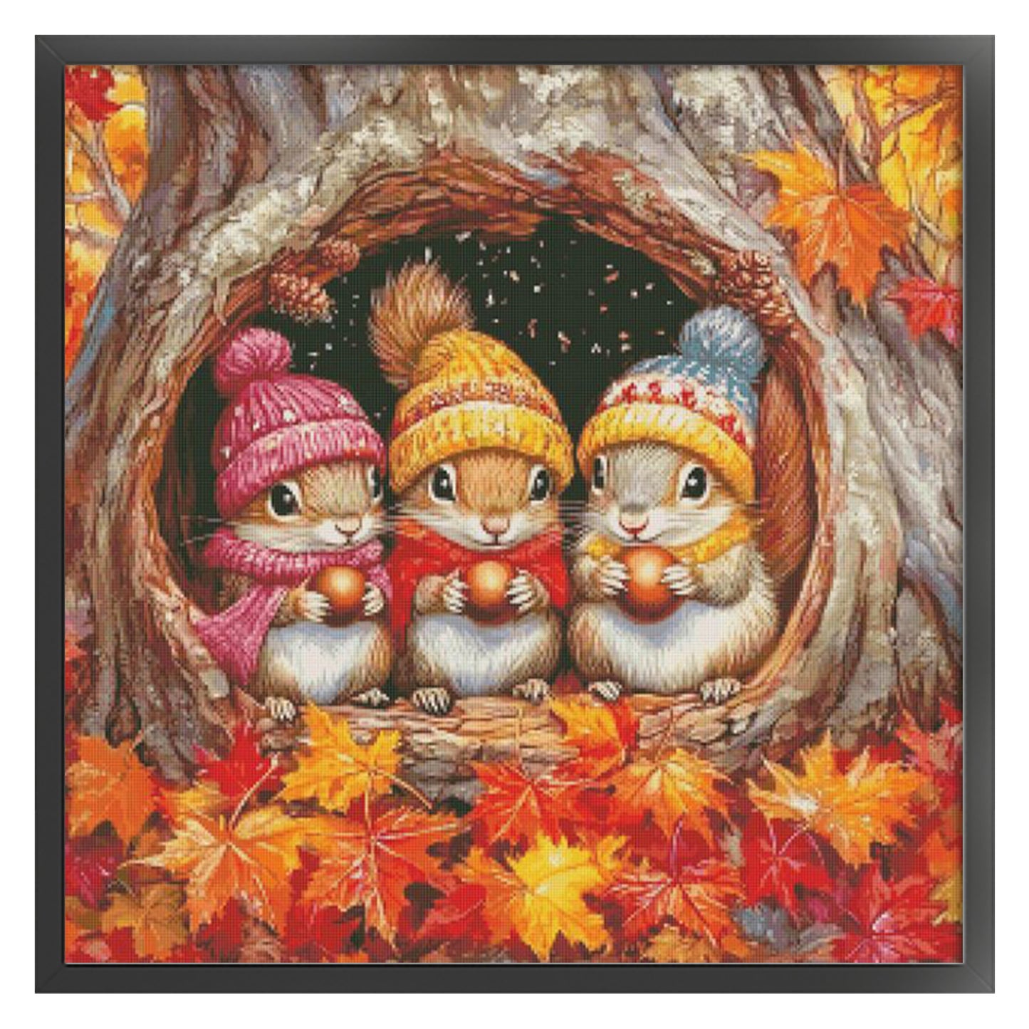 Three Little Squirrels In Autumn - Full 14CT Stamped Cross Stitch 65x65CM - Fairy Egyptian Cotton