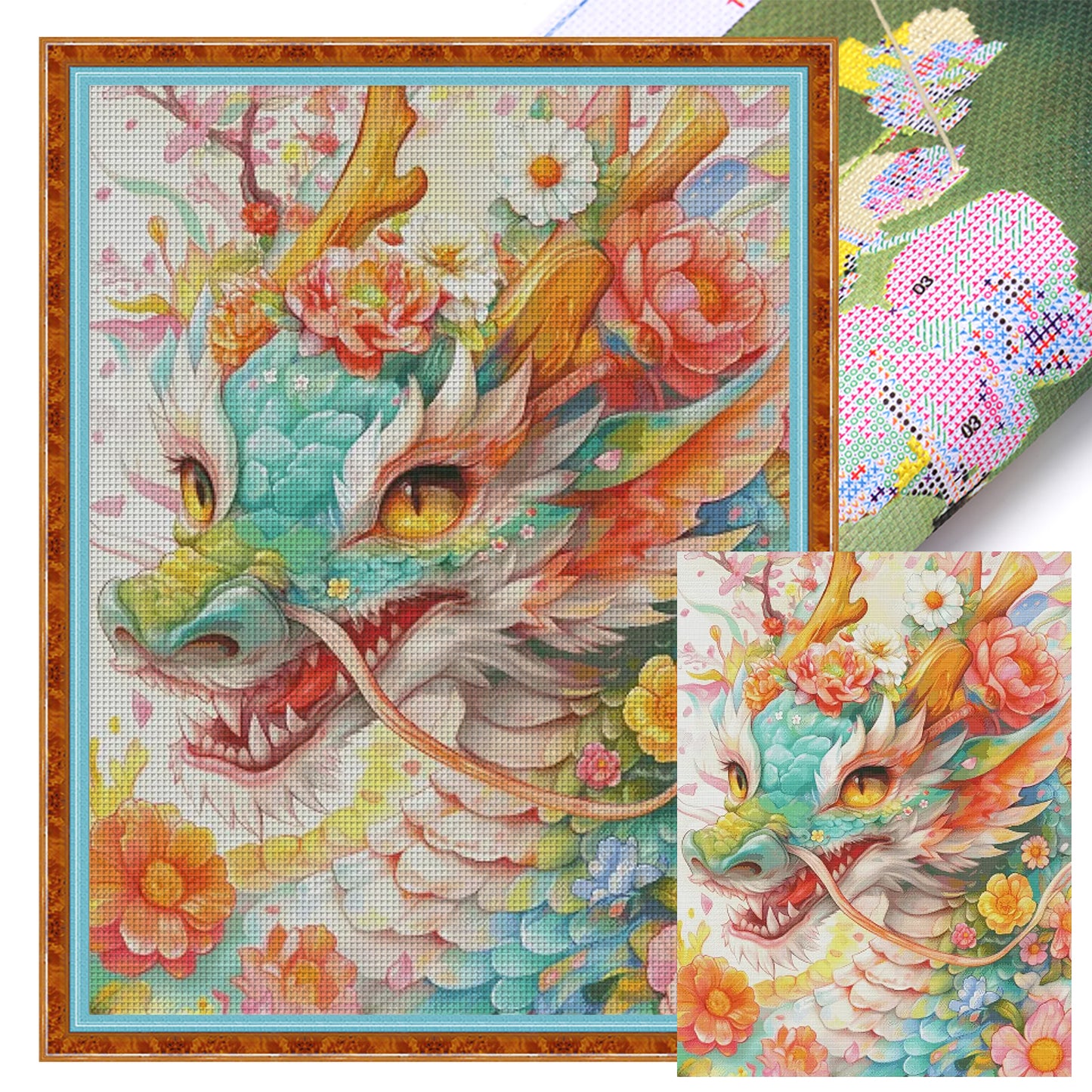 Flower Dragon - Full 14CT Stamped Cross Stitch 75x95CM - Fairy Egyptian Cotton