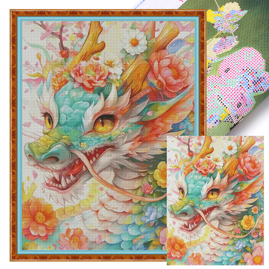 Flower Dragon - Full 14CT Stamped Cross Stitch 75x95CM - Fairy Egyptian Cotton