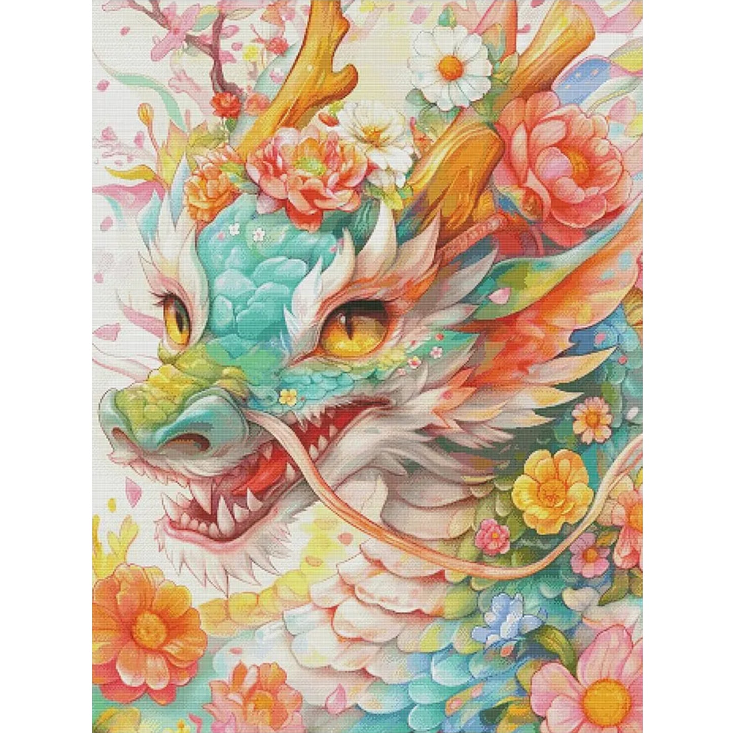 Flower Dragon - Full 14CT Stamped Cross Stitch 75x95CM - Fairy Egyptian Cotton
