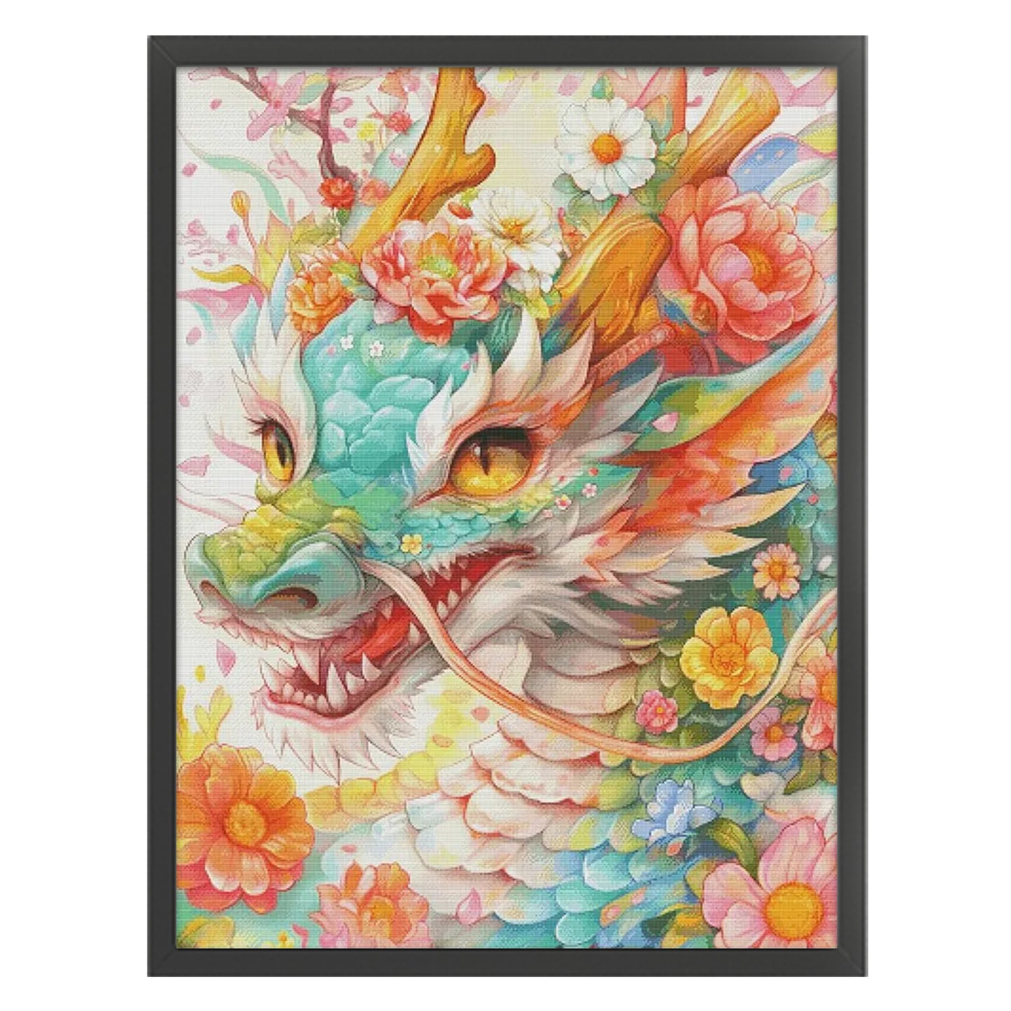Flower Dragon - Full 14CT Stamped Cross Stitch 75x95CM - Fairy Egyptian Cotton