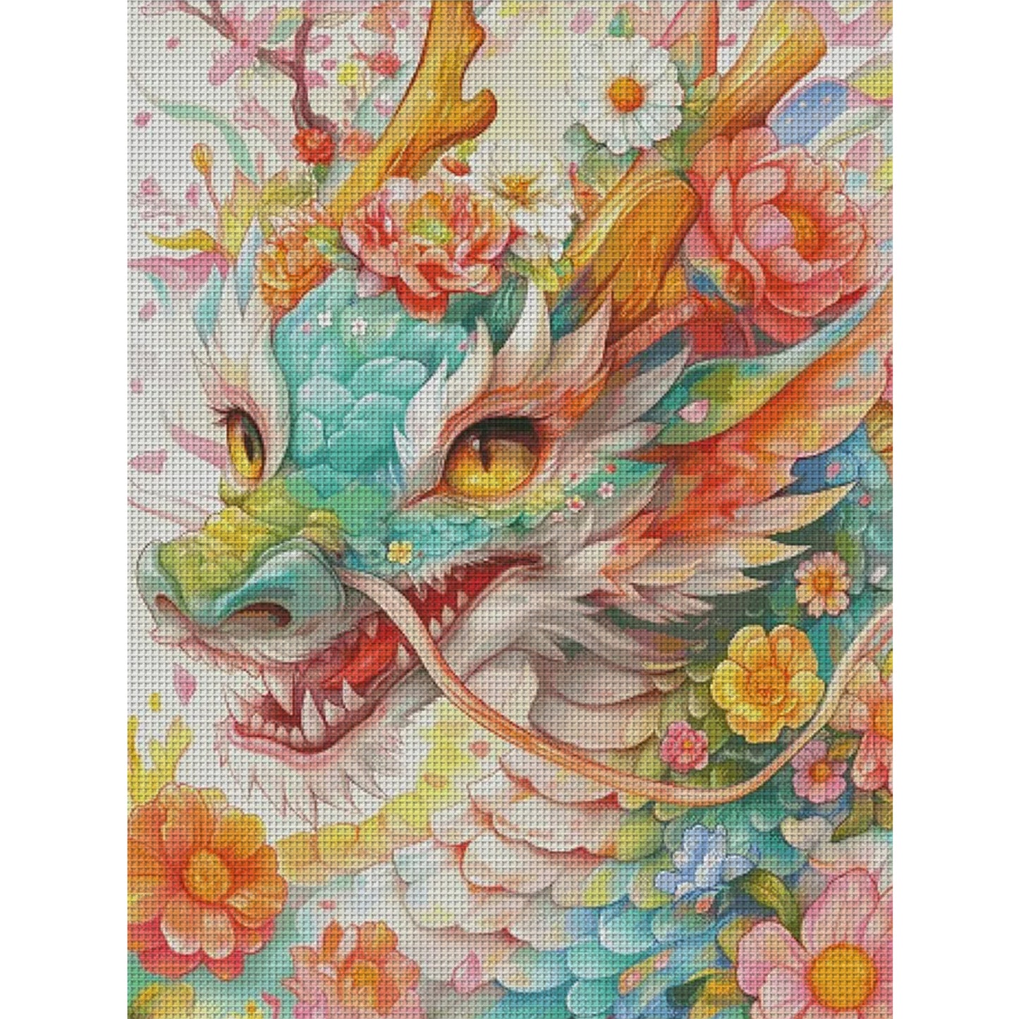 Flower Dragon - Full 14CT Stamped Cross Stitch 75x95CM - Fairy Egyptian Cotton