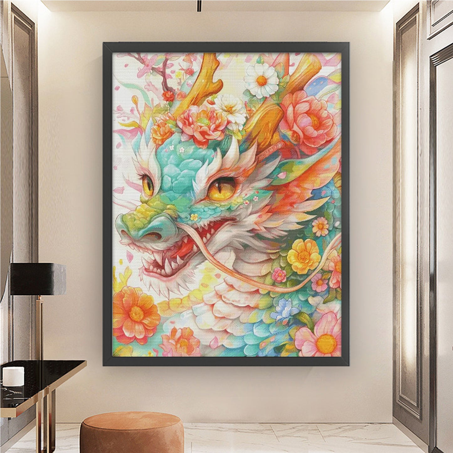 Flower Dragon - Full 14CT Stamped Cross Stitch 75x95CM - Fairy Egyptian Cotton