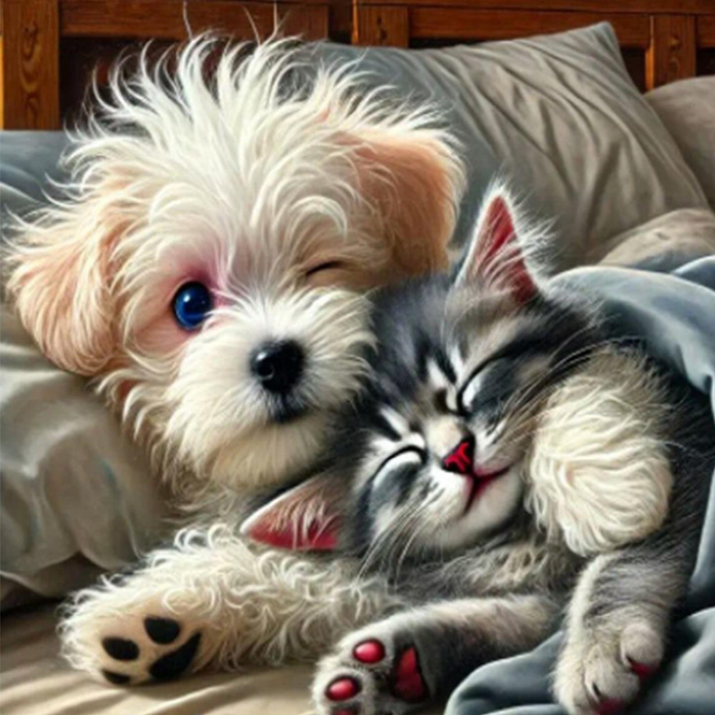 Dog Cat Together - Full 11CT Stamped Cross Stitch 40x40CM - Huacan