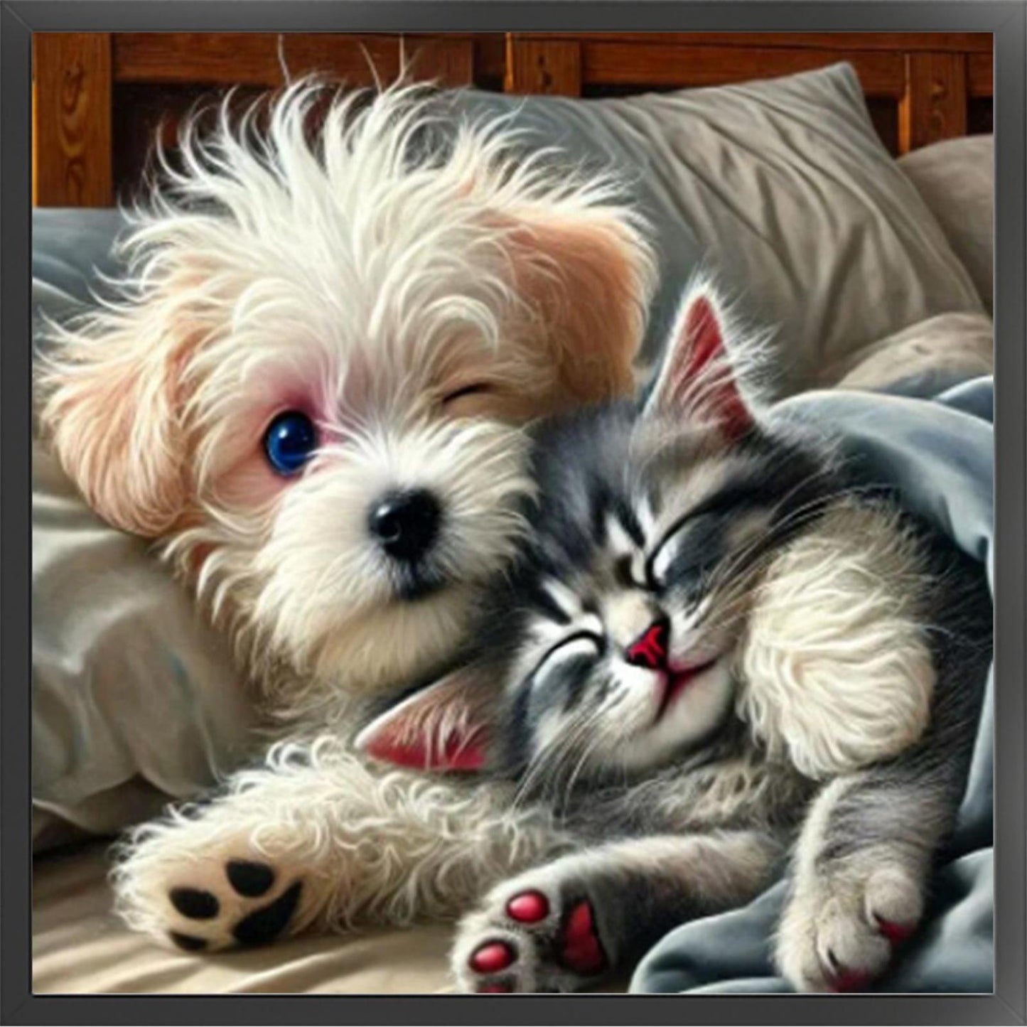 Dog Cat Together - Full 11CT Stamped Cross Stitch 40x40CM - Huacan