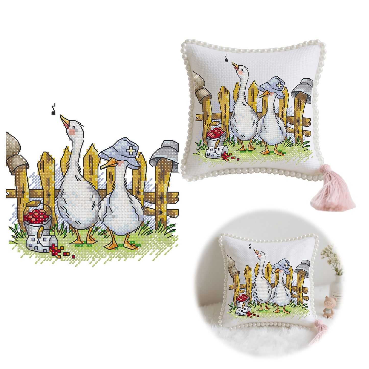 14CT Needle Insert Bag Printed Knitting Threads Pin Pouch 15x16CM (Goose)