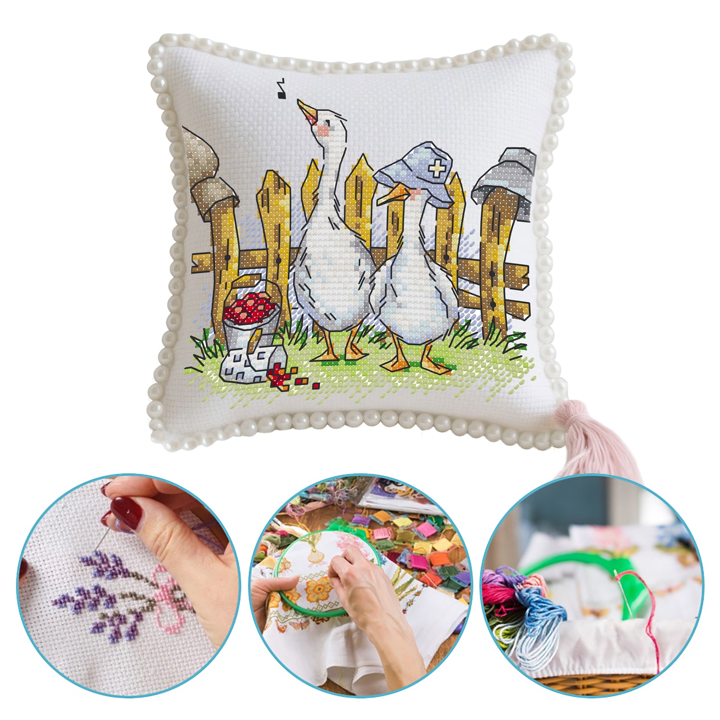14CT Needle Insert Bag Printed Knitting Threads Pin Pouch 15x16CM (Goose)