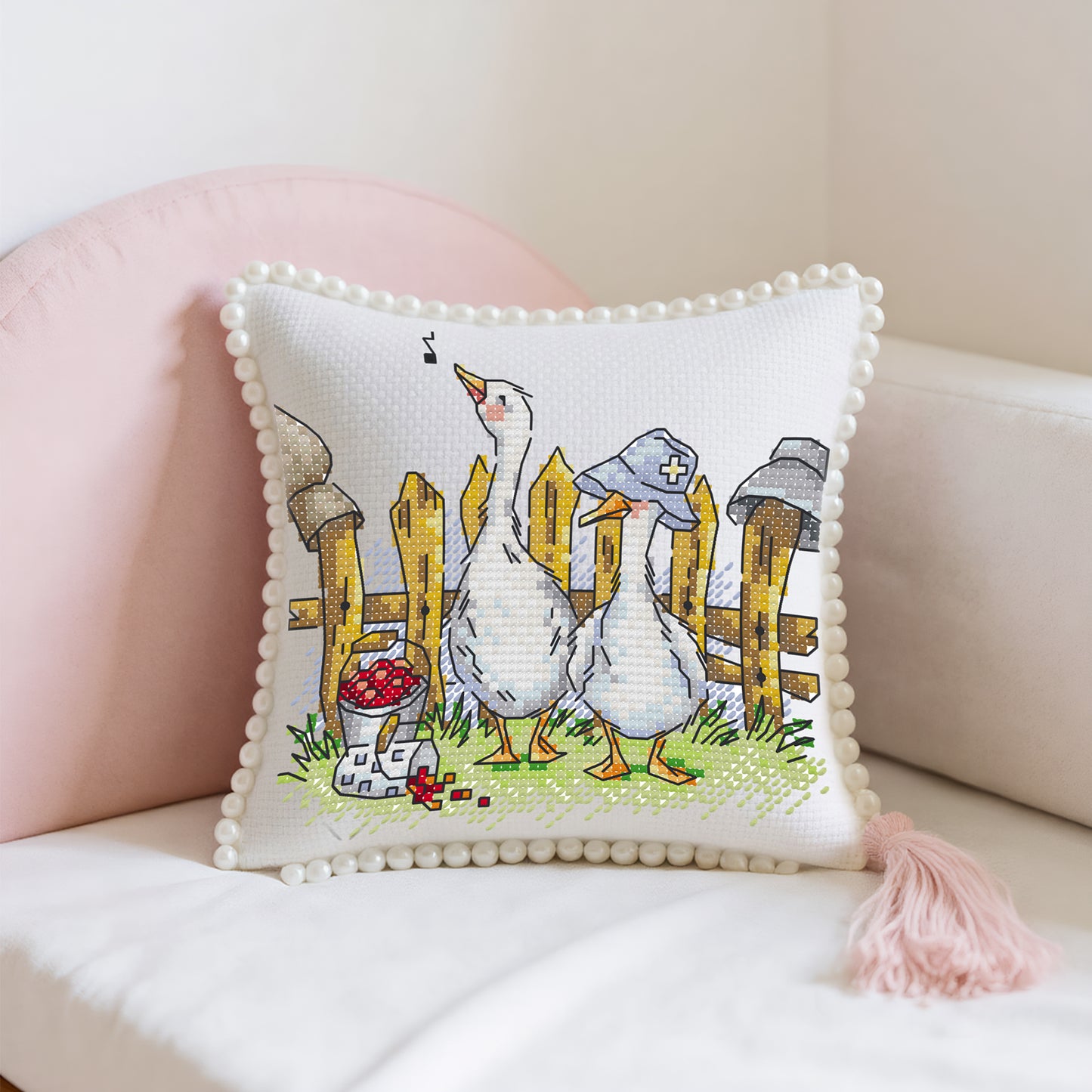 14CT Needle Insert Bag Printed Knitting Threads Pin Pouch 15x16CM (Goose)