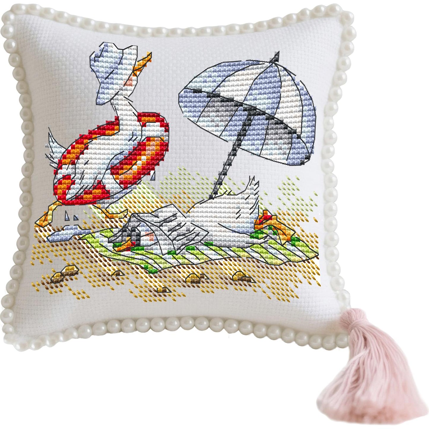14CT Needle Insert Bag Printed Knitting Threads Pin Pouch 14x16CM (Beach)