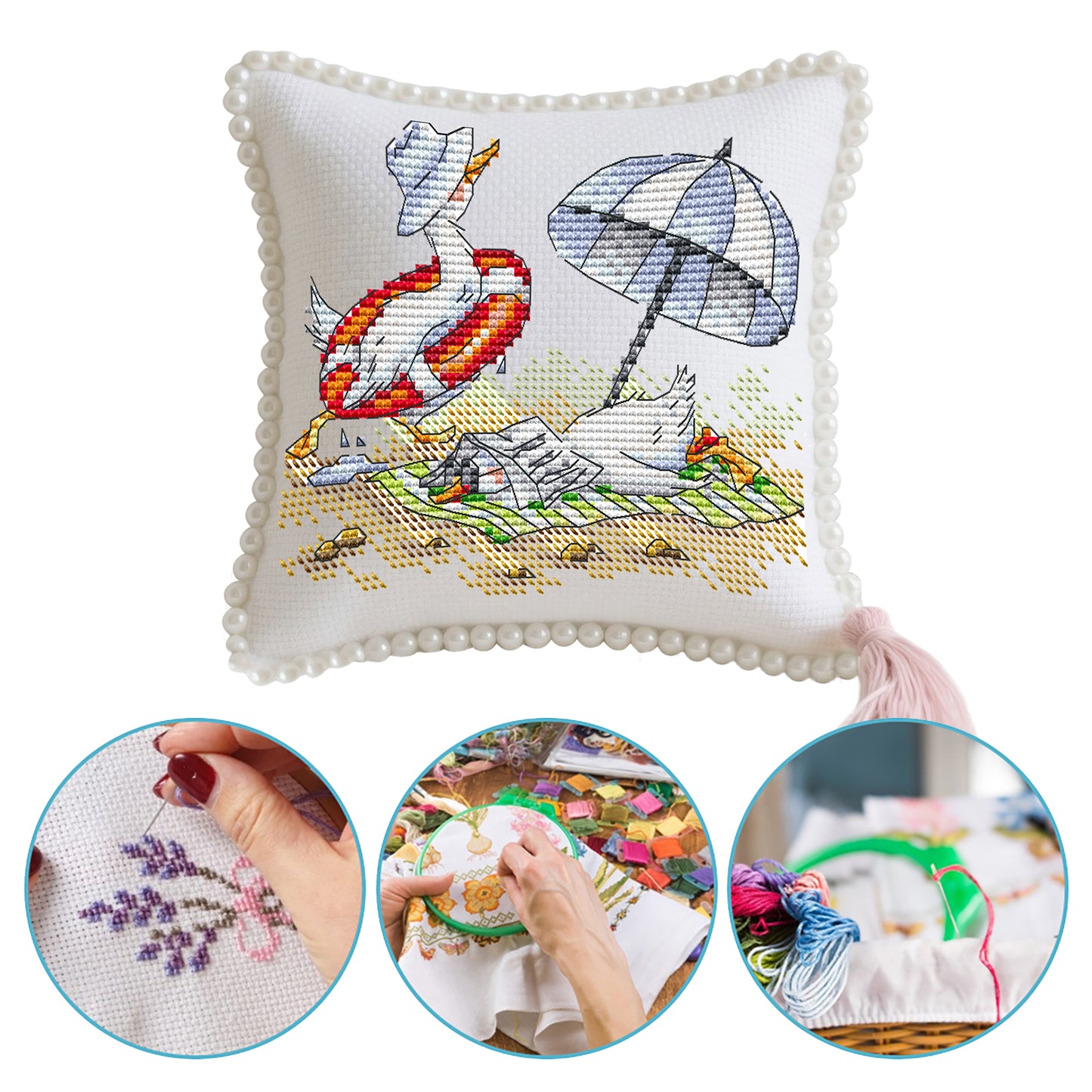 14CT Needle Insert Bag Printed Knitting Threads Pin Pouch 14x16CM (Beach)