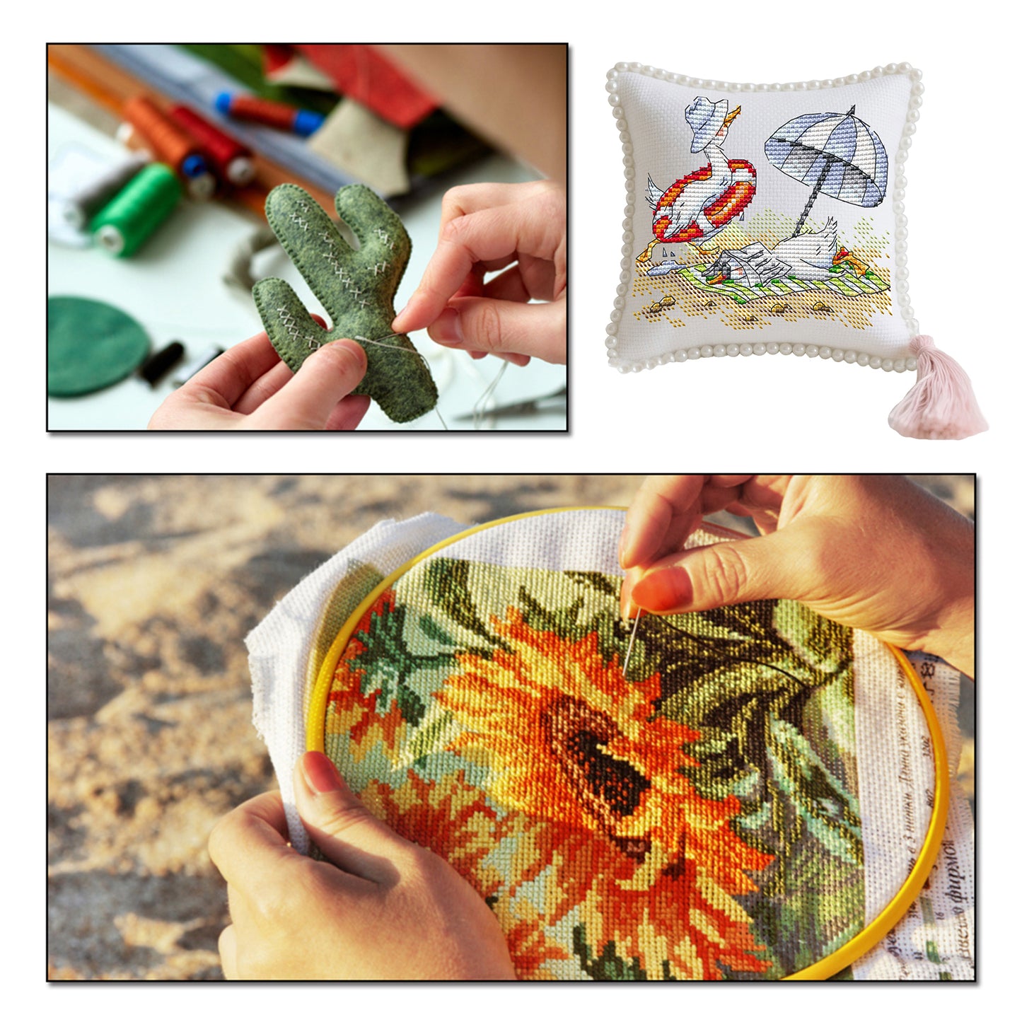 14CT Needle Insert Bag Printed Knitting Threads Pin Pouch 14x16CM (Beach)