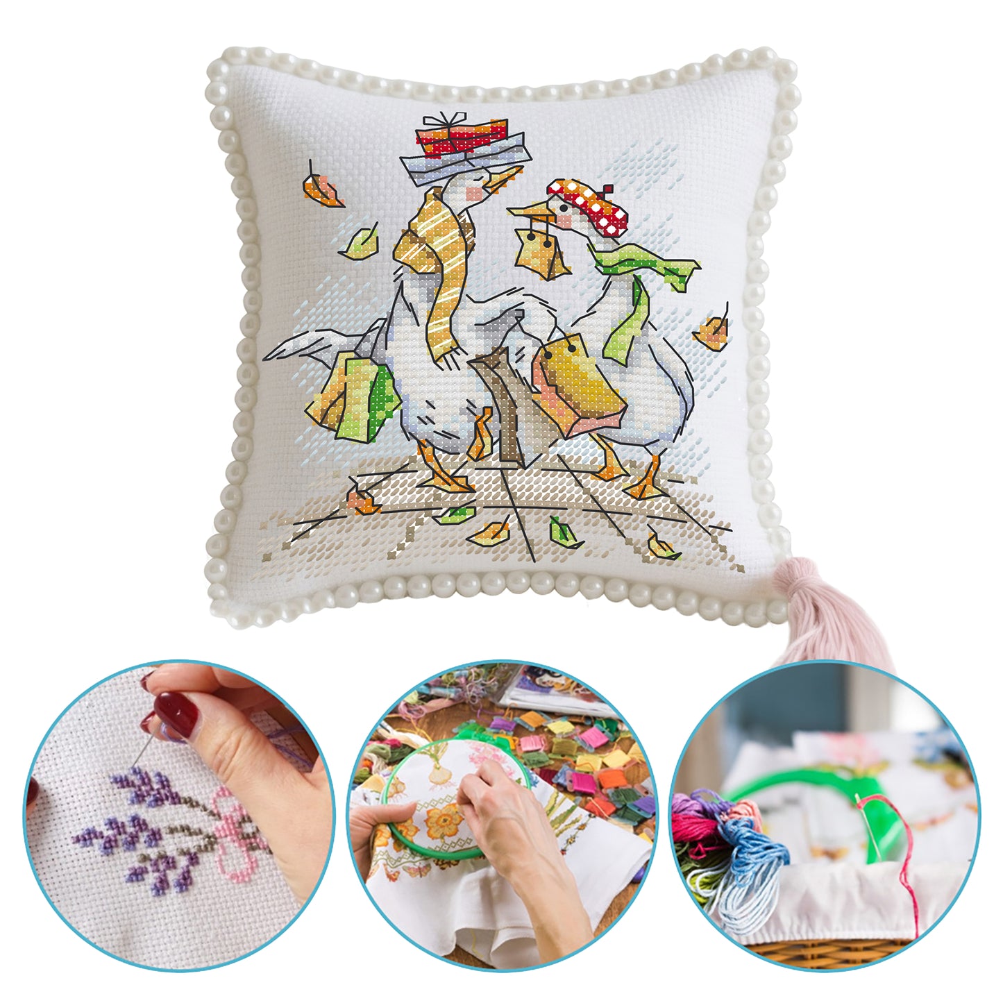 14CT Needle Insert Bag Printed Knitting Threads Pin Pouch 16x16CM (Shopping)
