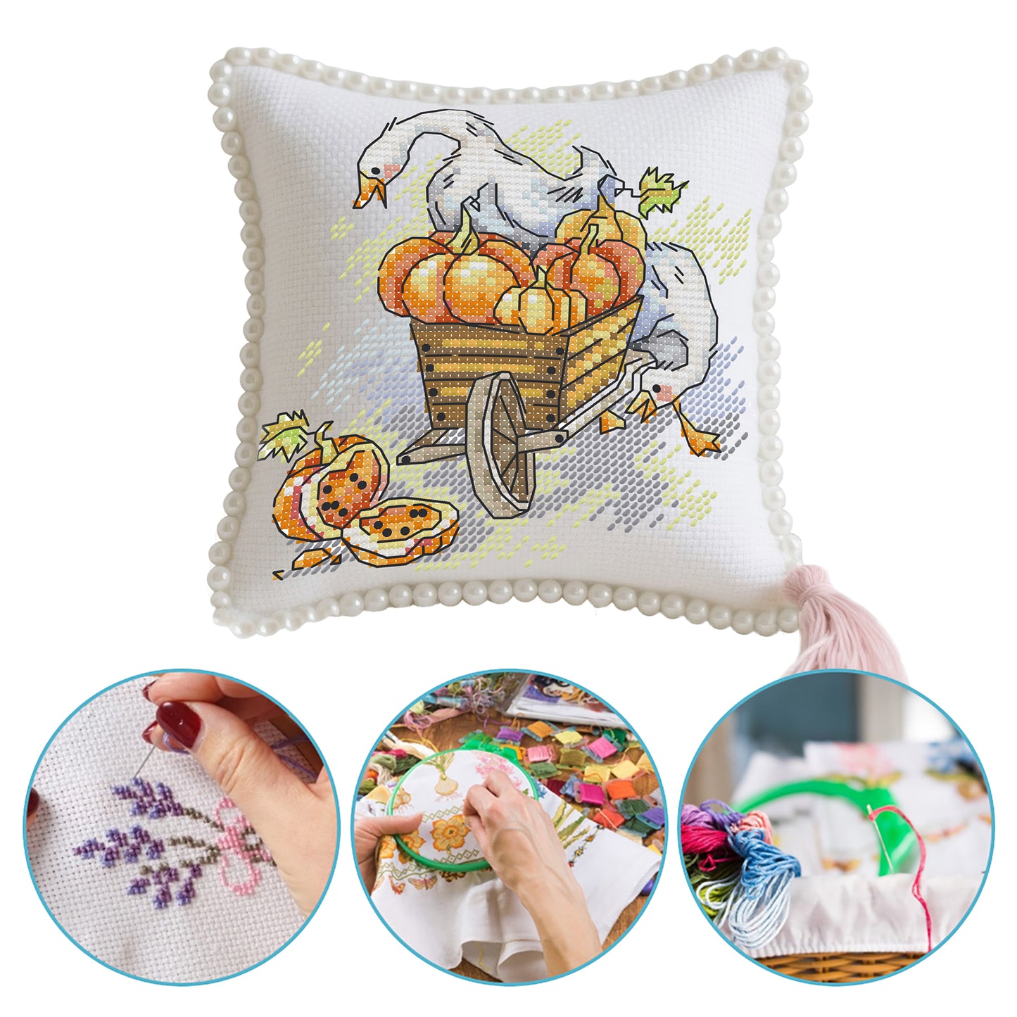 14CT Needle Insert Bag Printed Knitting Threads Pin Pouch 16x16CM (Loss)