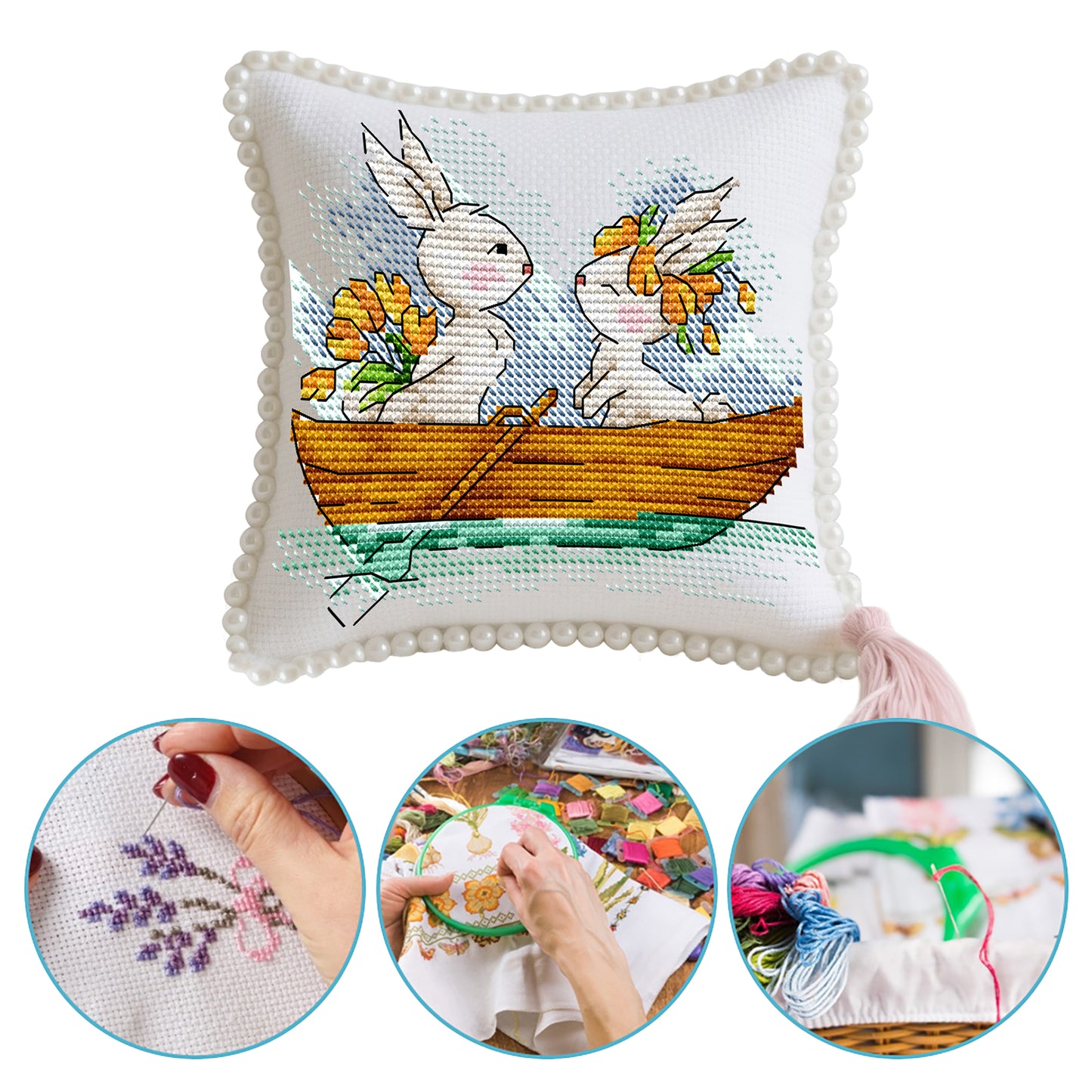 14CT Needle Insert Bag Printed Knitting Threads Pin Pouch 14x16CM (Boat)