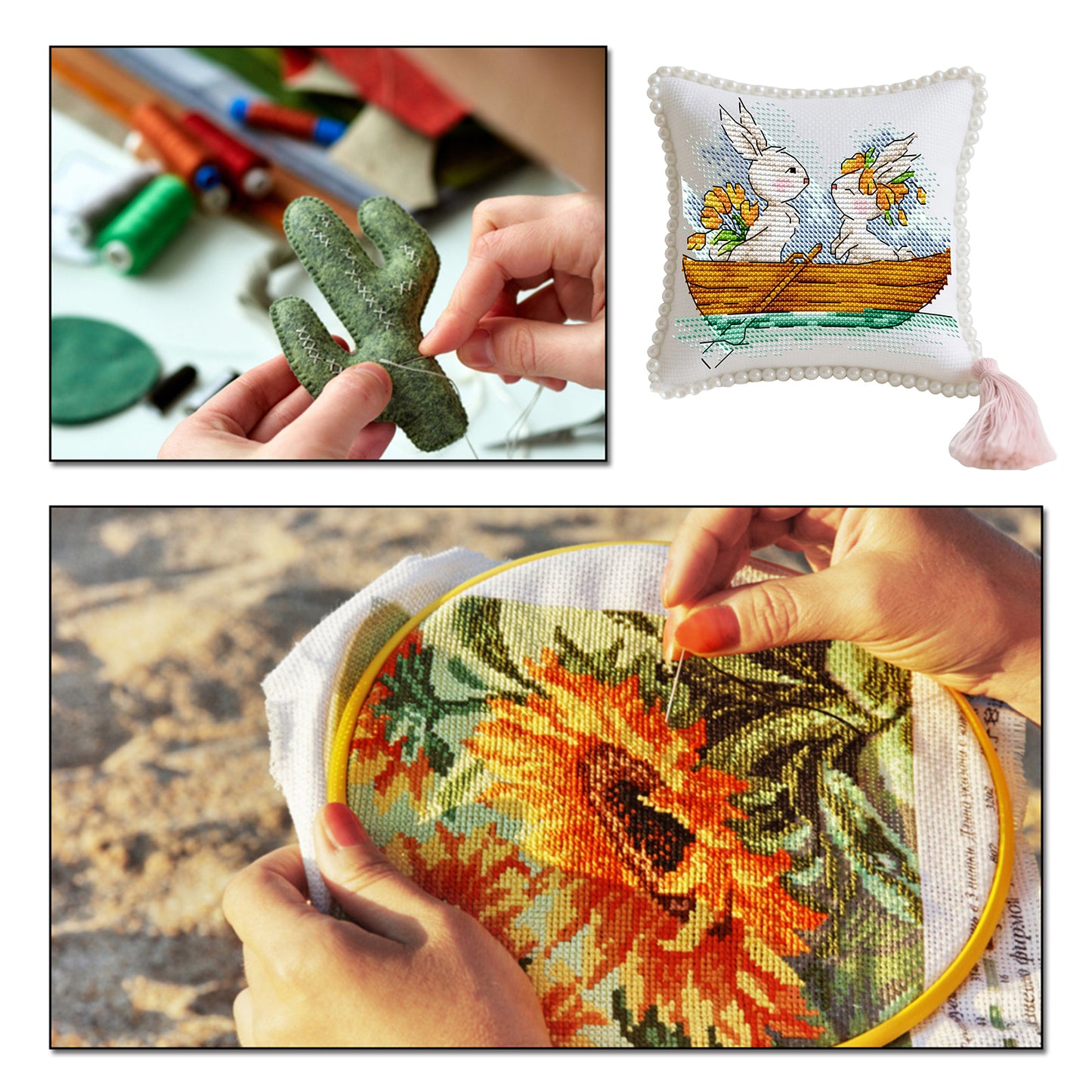 14CT Needle Insert Bag Printed Knitting Threads Pin Pouch 14x16CM (Boat)