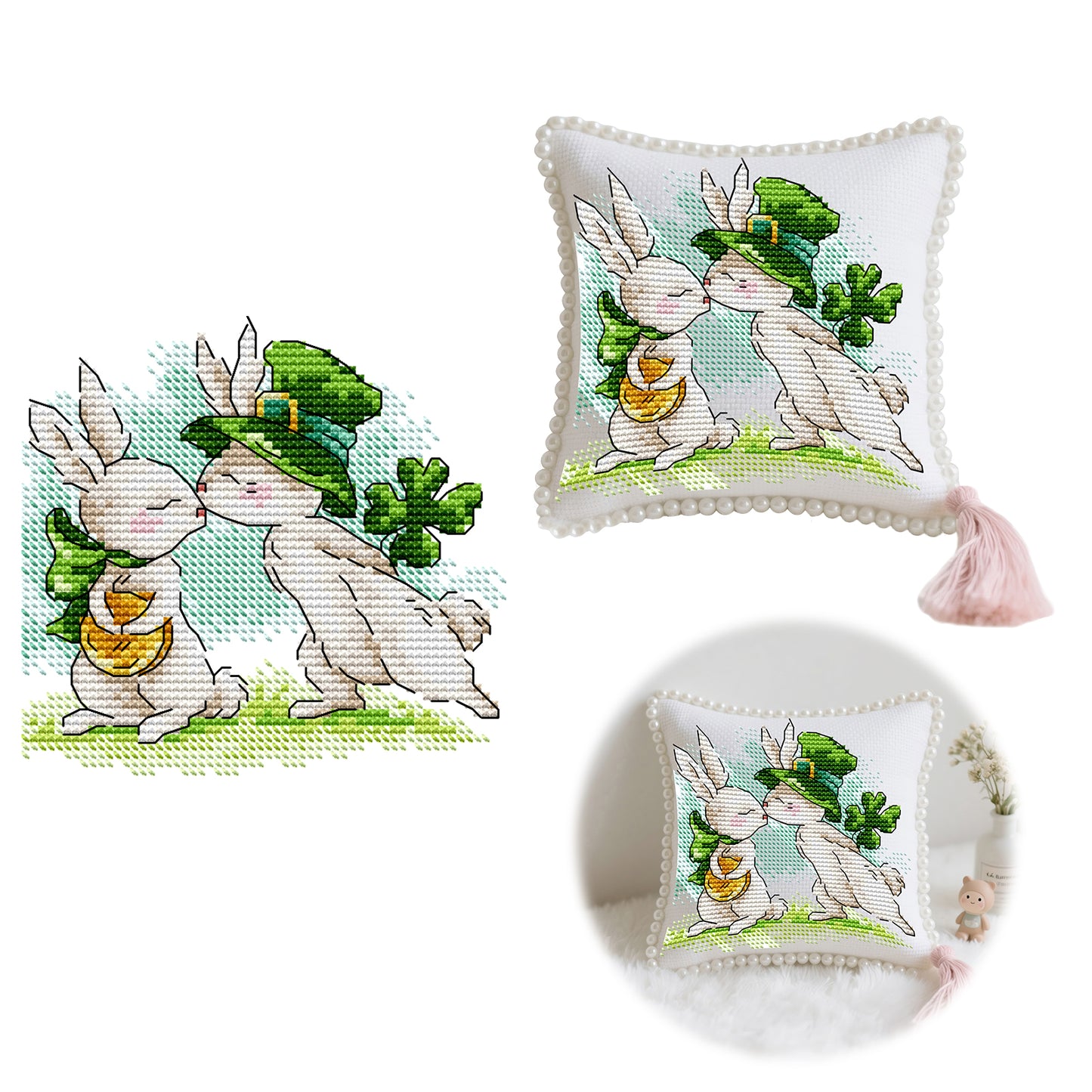 14CT Needle Insert Bag Printed Knitting Threads Pin Pouch 15x15CM (Rabbit)